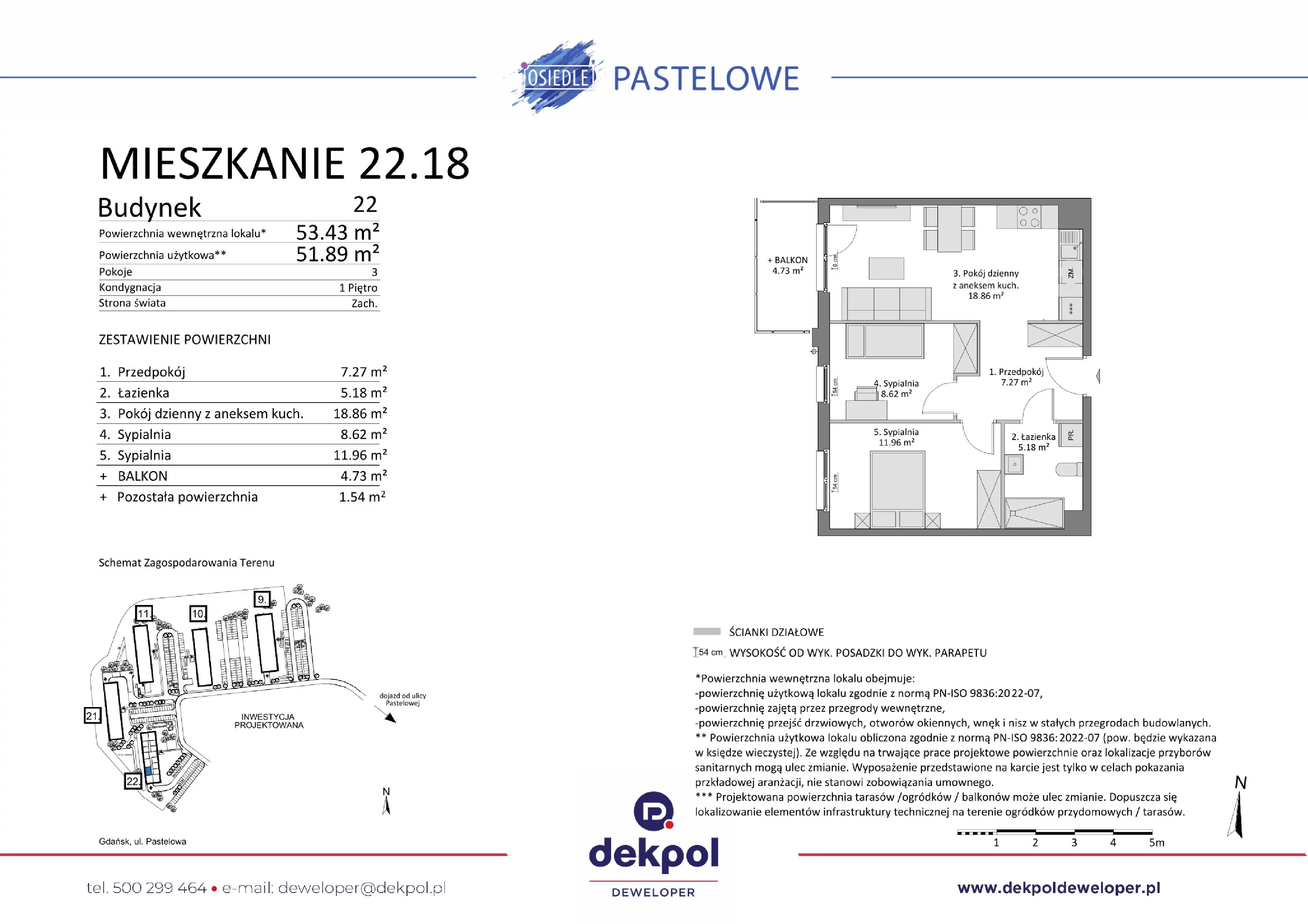 3 pokoje, mieszkanie 51,89 m², piętro 1, oferta nr 22.18, Osiedle Pastelowe, Gdańsk, Orunia Górna-Gdańsk Południe, Łostowice, ul. Pastelowa