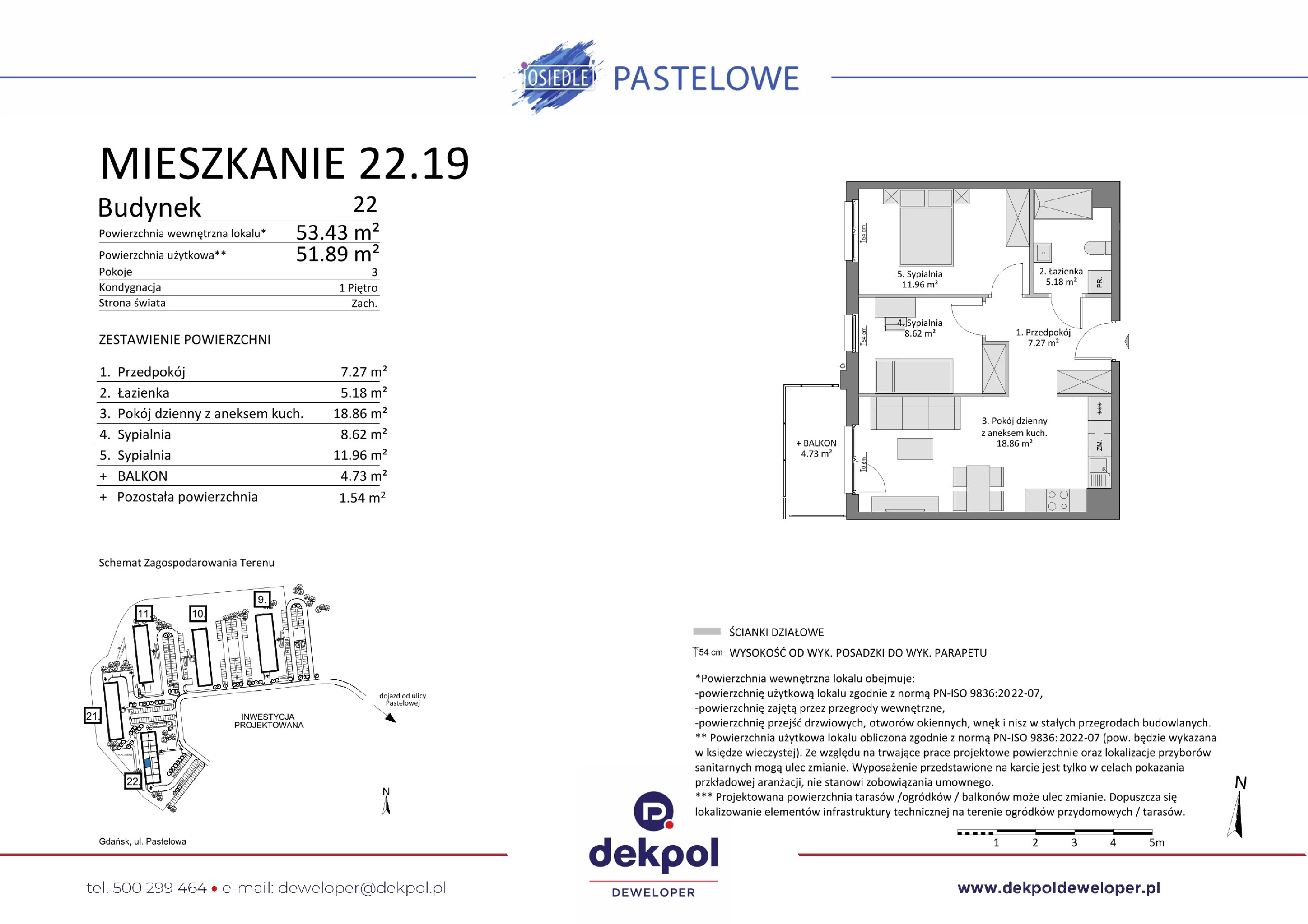 3 pokoje, mieszkanie 51,89 m², piętro 1, oferta nr 22.19, Osiedle Pastelowe, Gdańsk, Orunia Górna-Gdańsk Południe, Łostowice, ul. Pastelowa
