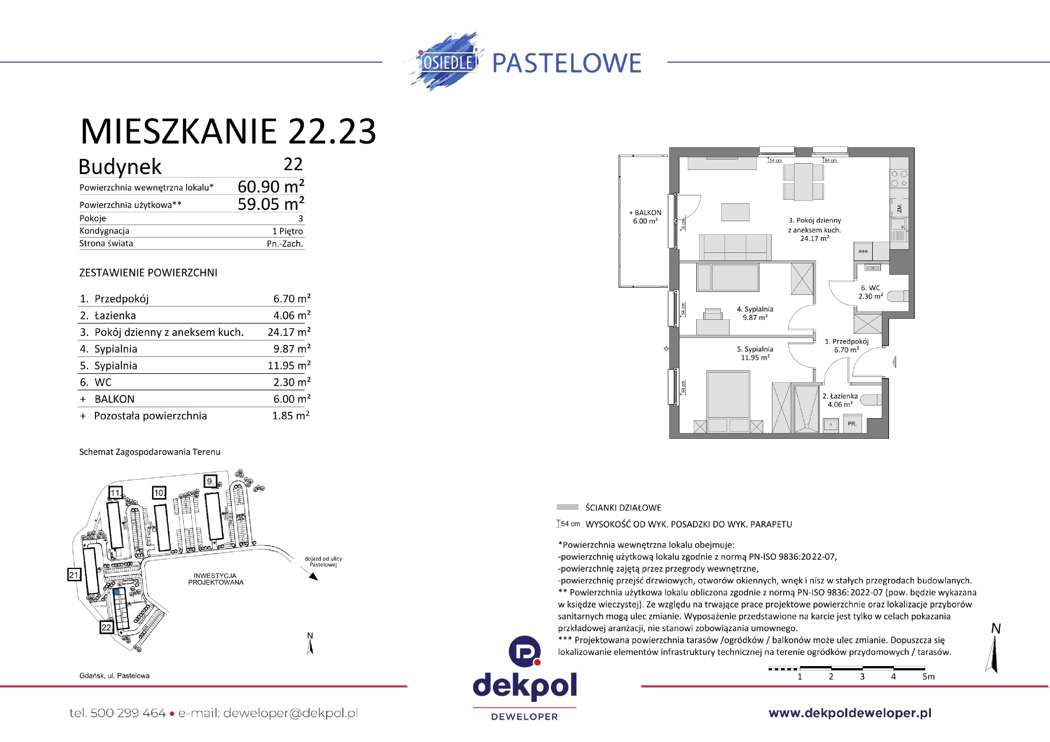 3 pokoje, mieszkanie 59,05 m², piętro 1, oferta nr 22.23, Osiedle Pastelowe, Gdańsk, Orunia Górna-Gdańsk Południe, Łostowice, ul. Pastelowa