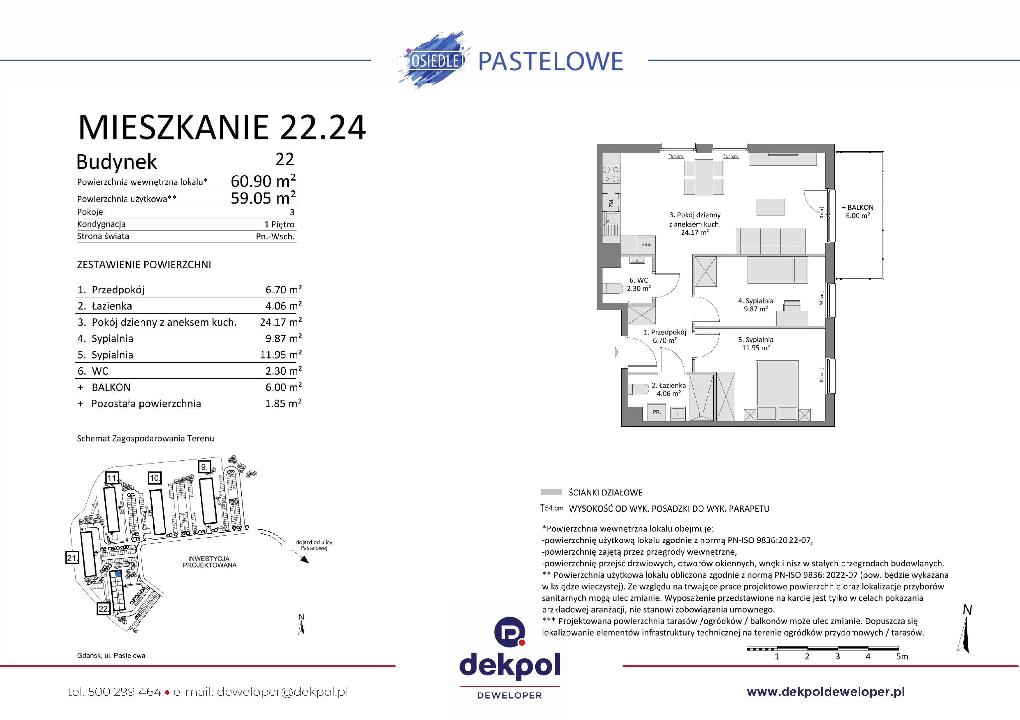 3 pokoje, mieszkanie 59,05 m², piętro 1, oferta nr 22.24, Osiedle Pastelowe, Gdańsk, Orunia Górna-Gdańsk Południe, Łostowice, ul. Pastelowa