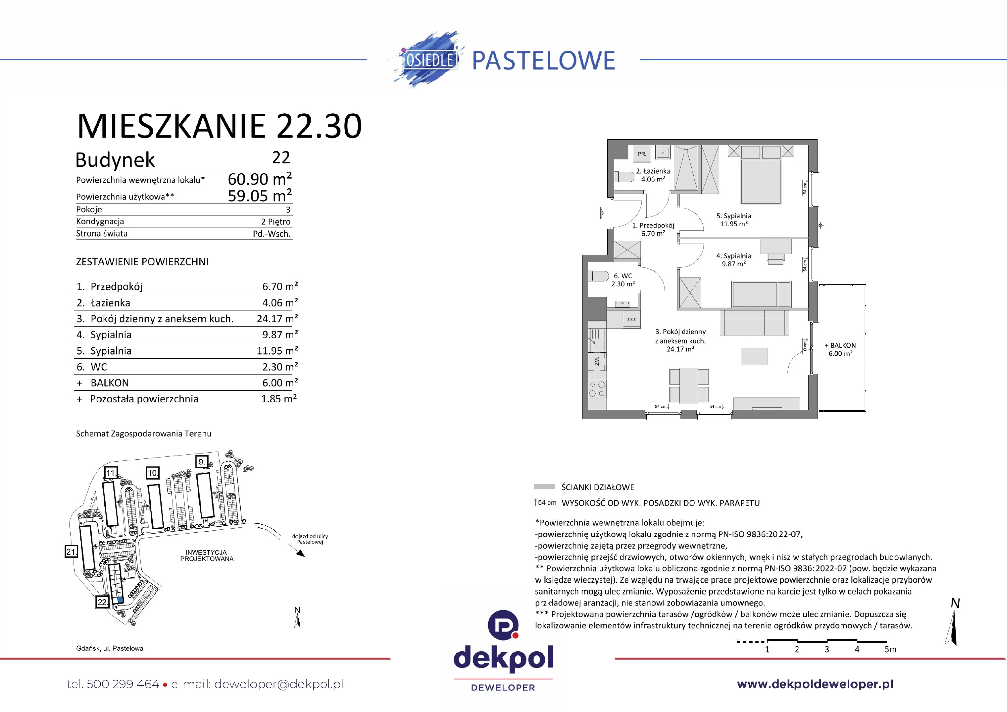 3 pokoje, mieszkanie 59,05 m², piętro 2, oferta nr 22.30, Osiedle Pastelowe, Gdańsk, Orunia Górna-Gdańsk Południe, Łostowice, ul. Pastelowa