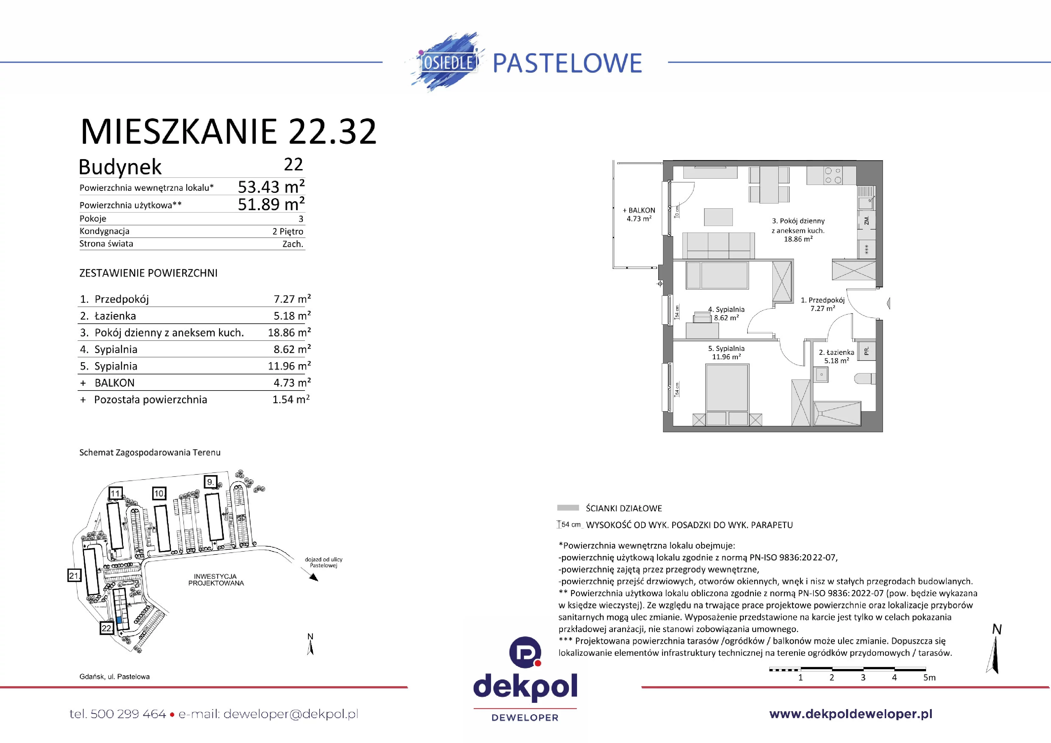 3 pokoje, mieszkanie 51,89 m², piętro 2, oferta nr 22.32, Osiedle Pastelowe, Gdańsk, Orunia Górna-Gdańsk Południe, Łostowice, ul. Pastelowa