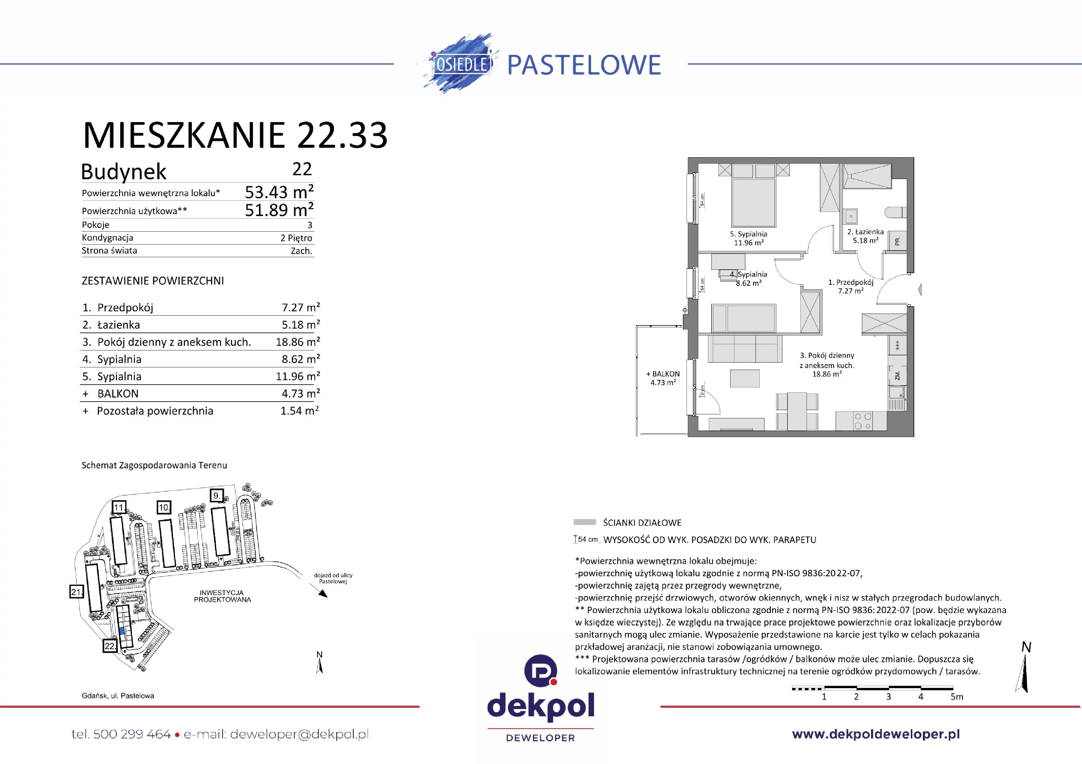 3 pokoje, mieszkanie 51,89 m², piętro 2, oferta nr 22.33, Osiedle Pastelowe, Gdańsk, Orunia Górna-Gdańsk Południe, Łostowice, ul. Pastelowa