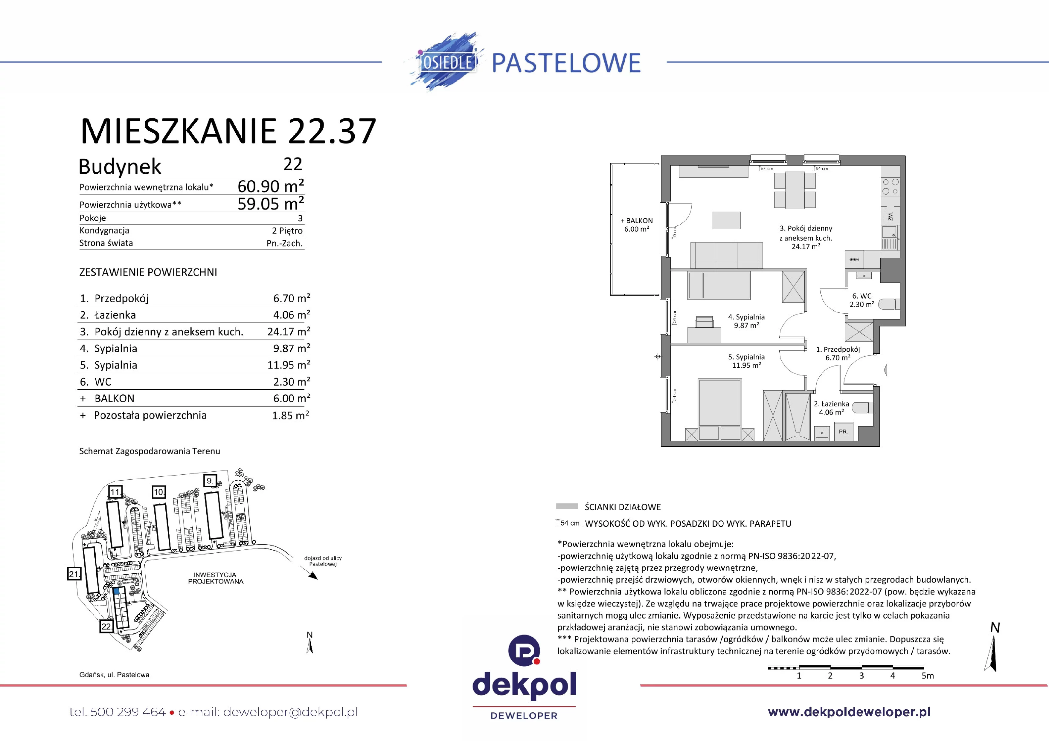 3 pokoje, mieszkanie 59,05 m², piętro 2, oferta nr 22.37, Osiedle Pastelowe, Gdańsk, Orunia Górna-Gdańsk Południe, Łostowice, ul. Pastelowa