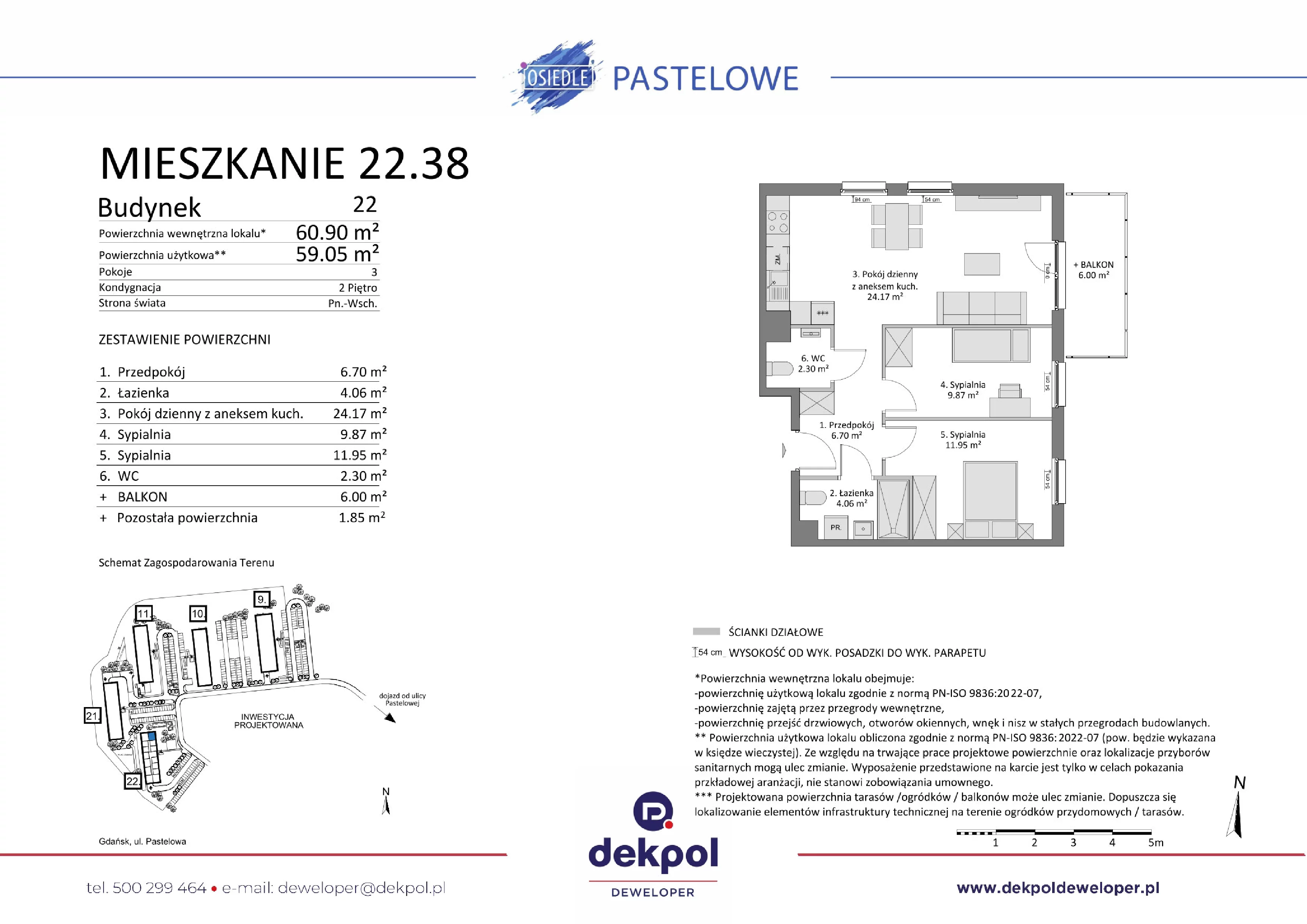 3 pokoje, mieszkanie 59,05 m², piętro 2, oferta nr 22.38, Osiedle Pastelowe, Gdańsk, Orunia Górna-Gdańsk Południe, Łostowice, ul. Pastelowa