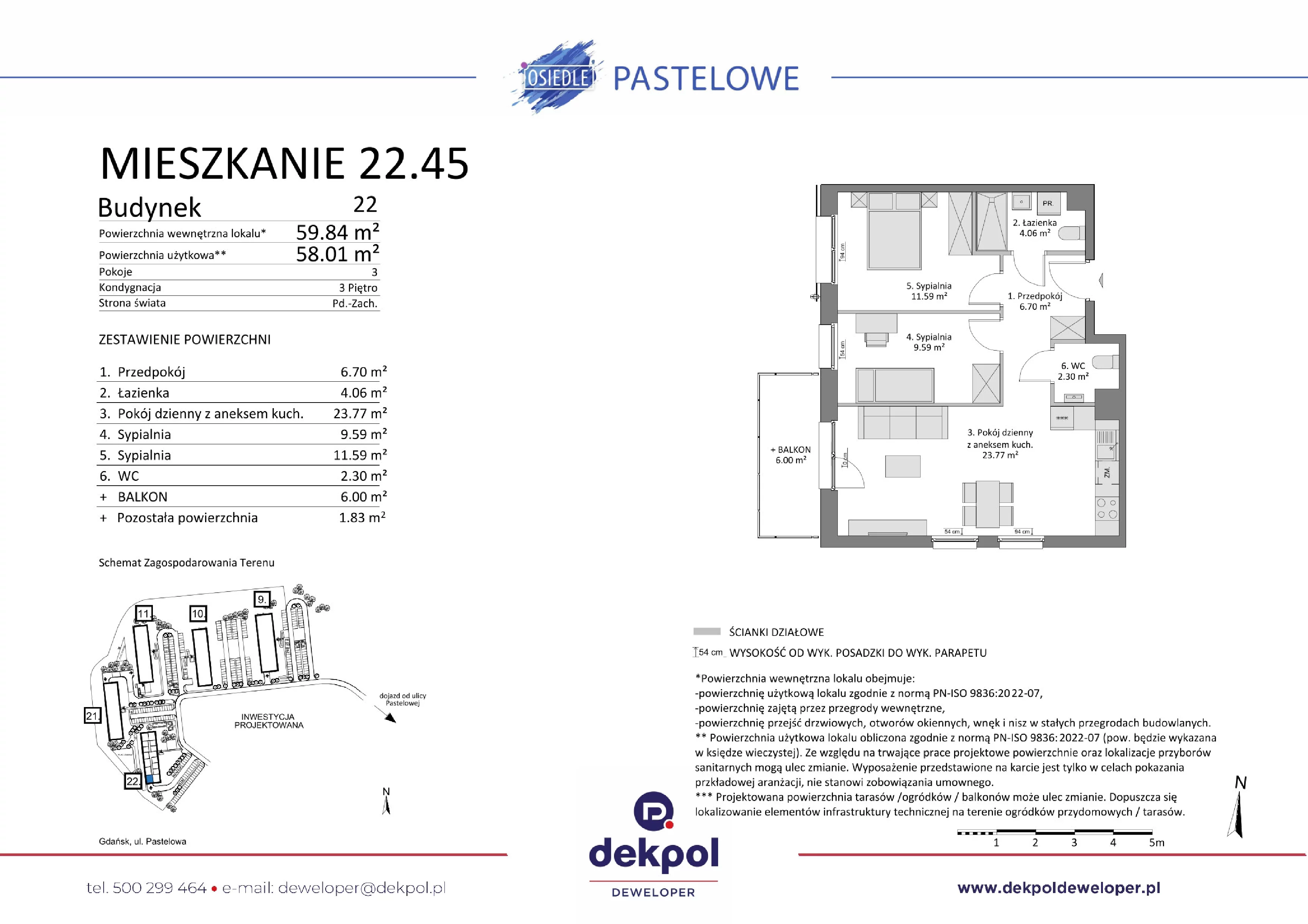 3 pokoje, mieszkanie 58,01 m², piętro 3, oferta nr 22.45, Osiedle Pastelowe, Gdańsk, Orunia Górna-Gdańsk Południe, Łostowice, ul. Pastelowa