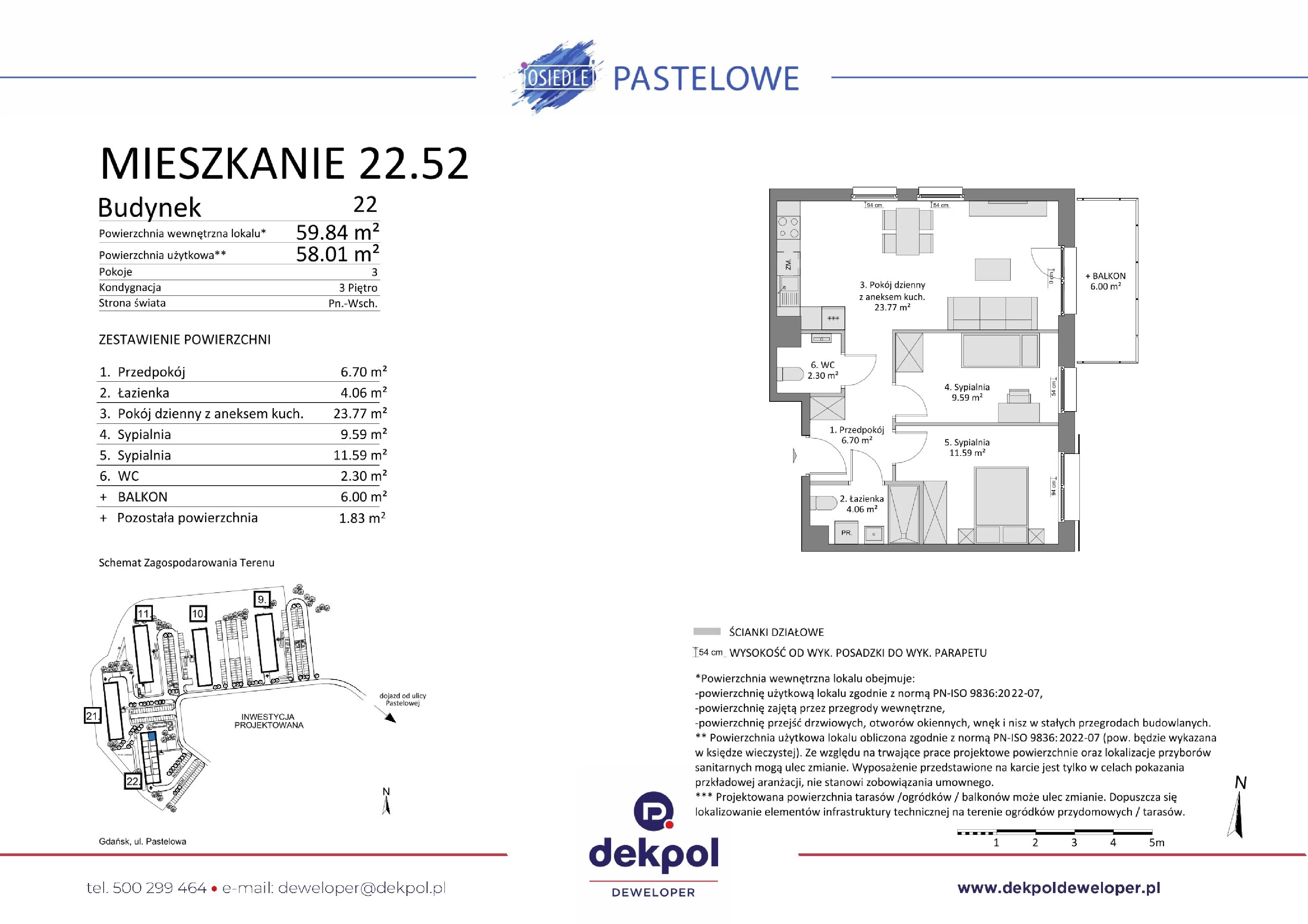 3 pokoje, mieszkanie 58,01 m², piętro 3, oferta nr 22.52, Osiedle Pastelowe, Gdańsk, Orunia Górna-Gdańsk Południe, Łostowice, ul. Pastelowa