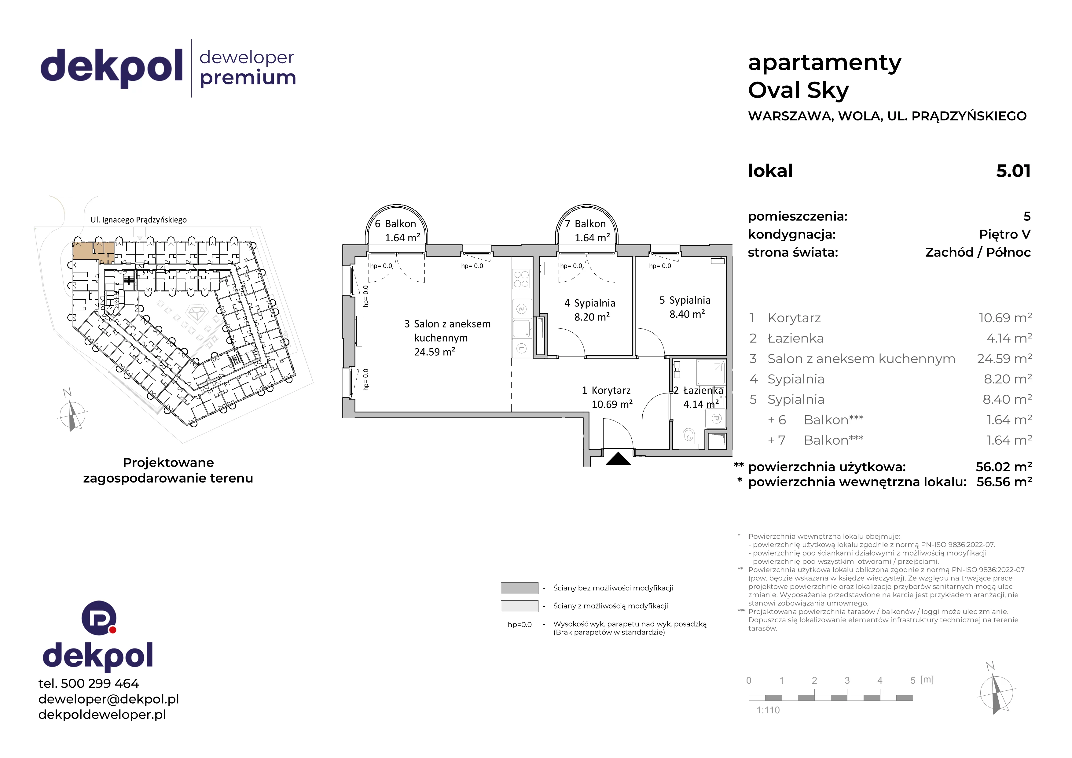 3 pokoje, apartament 56,02 m², piętro 5, oferta nr 5.01, OVAL SKY, Warszawa, Wola, Czyste, ul. Prądzyńskiego 21