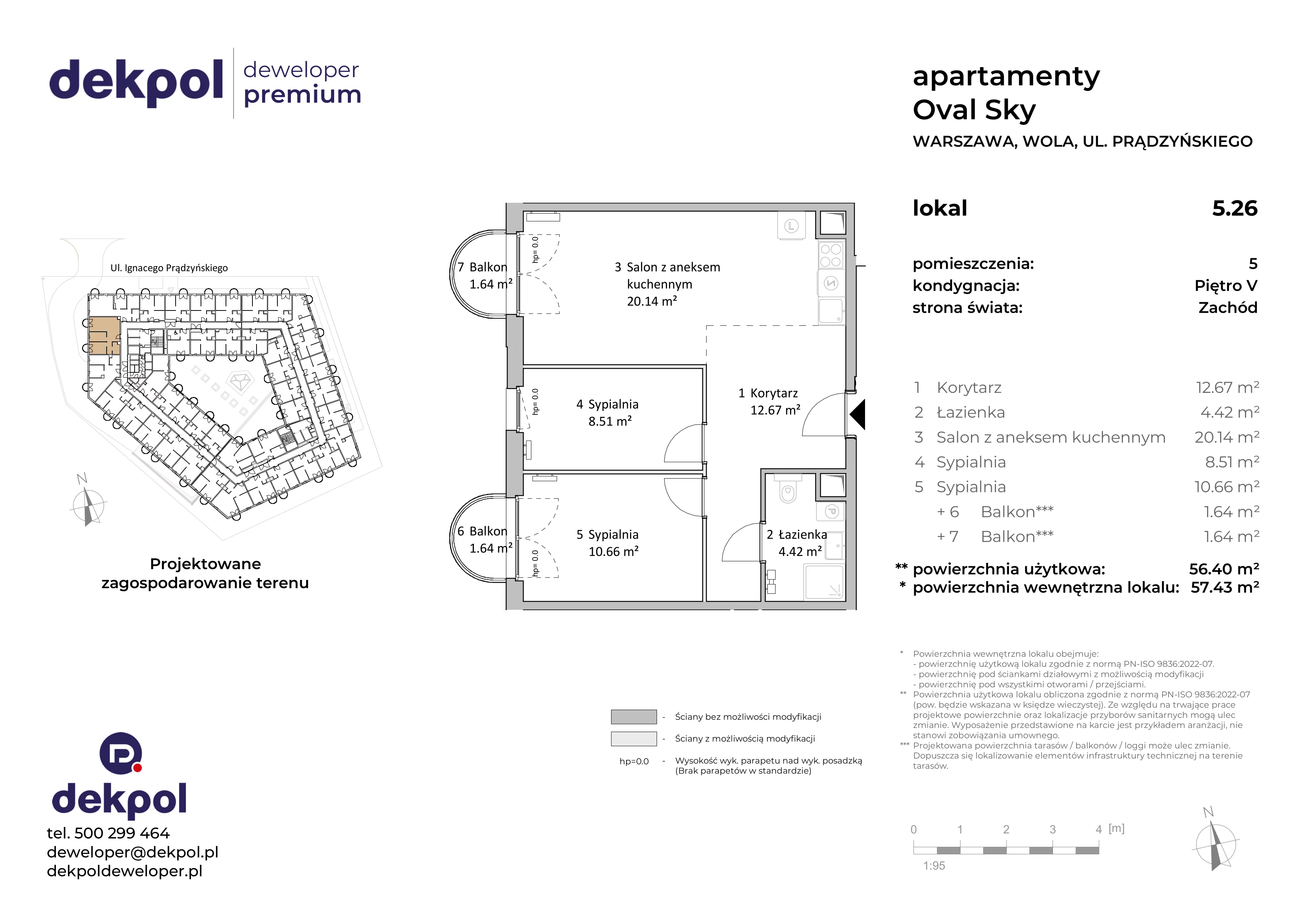 3 pokoje, apartament 56,40 m², piętro 5, oferta nr 5.26, OVAL SKY, Warszawa, Wola, Czyste, ul. Prądzyńskiego 21