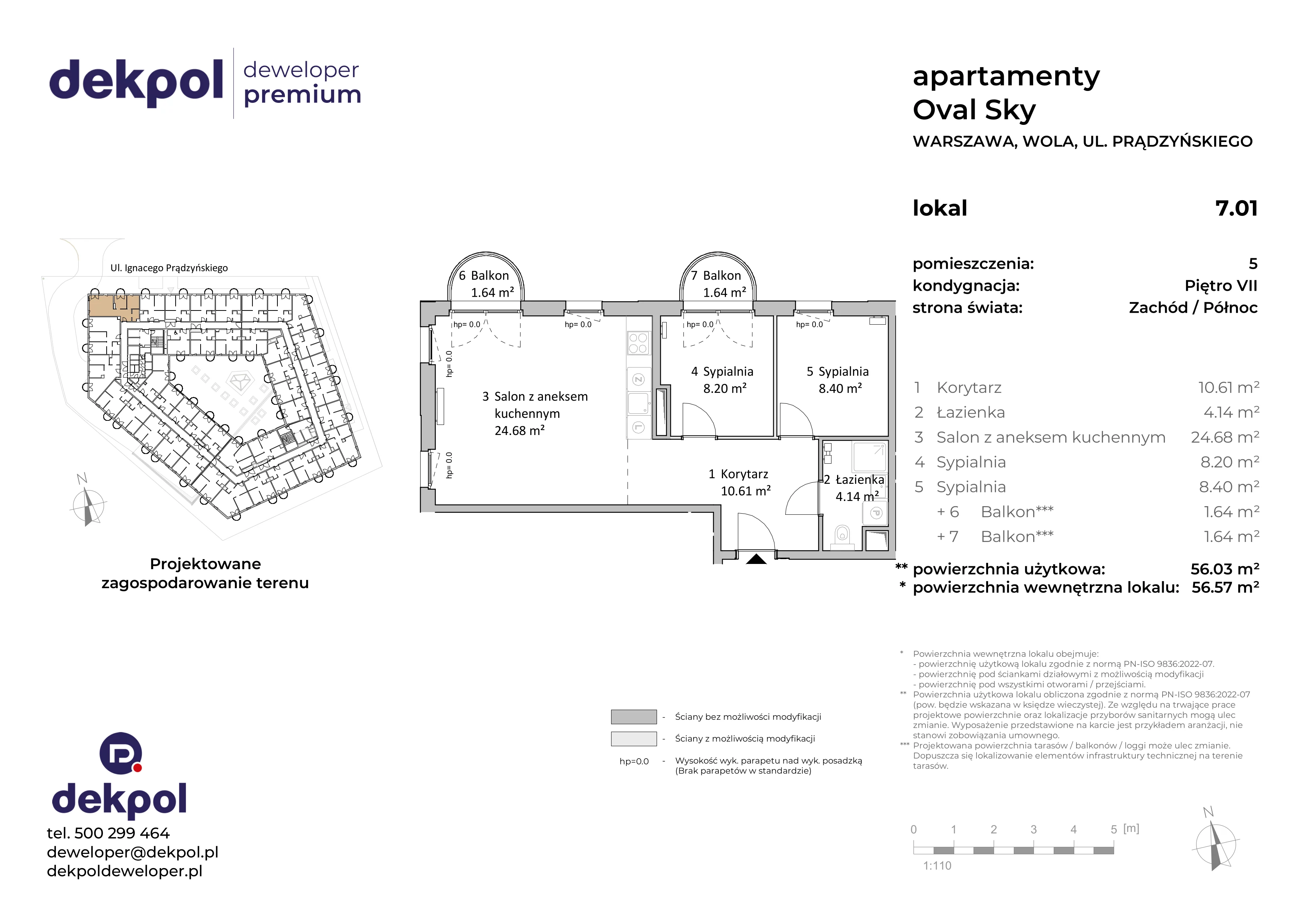 3 pokoje, apartament 56,03 m², piętro 7, oferta nr 7.01, OVAL SKY, Warszawa, Wola, Czyste, ul. Prądzyńskiego 21