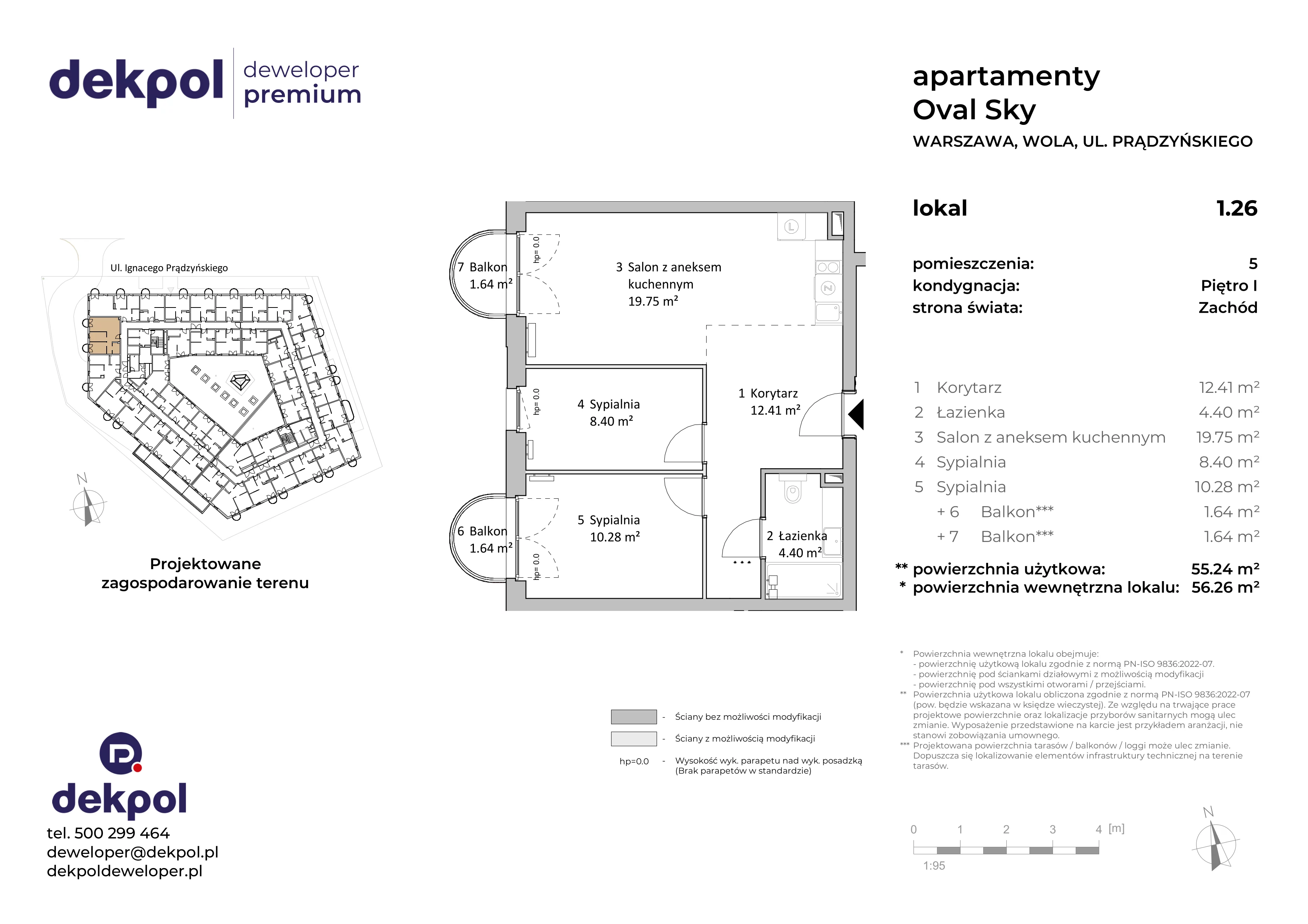 3 pokoje, apartament 55,24 m², piętro 1, oferta nr 1.26, OVAL SKY, Warszawa, Wola, Czyste, ul. Prądzyńskiego 21