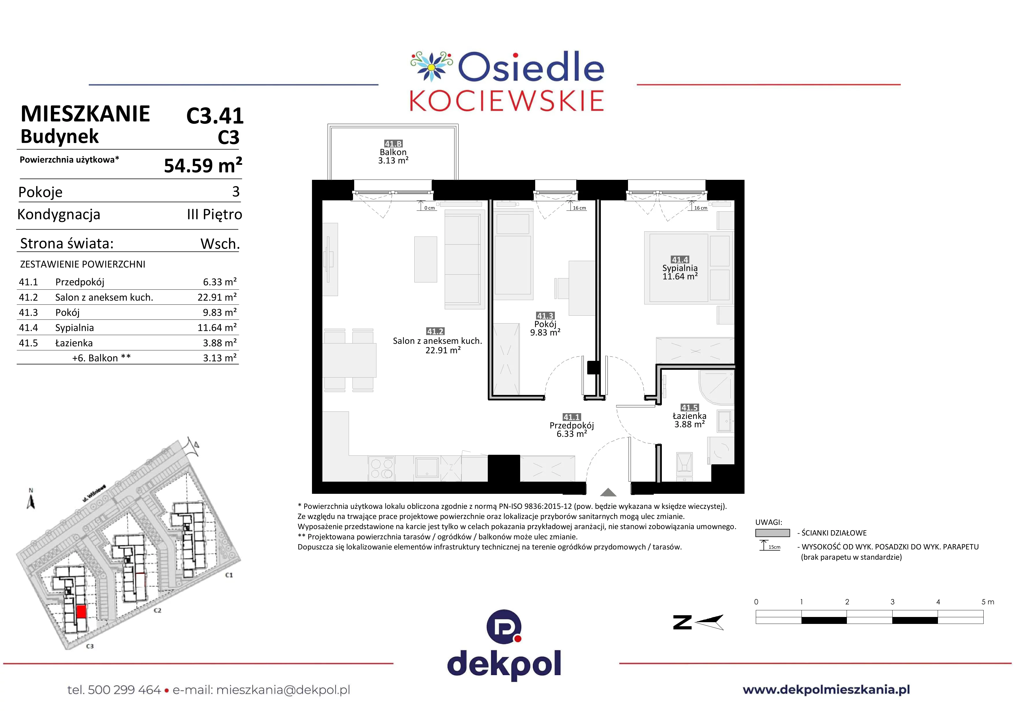 3 pokoje, mieszkanie 54,59 m², piętro 3, oferta nr C3.41, Osiedle Kociewskie III, Rokitki, ul. Tczewska