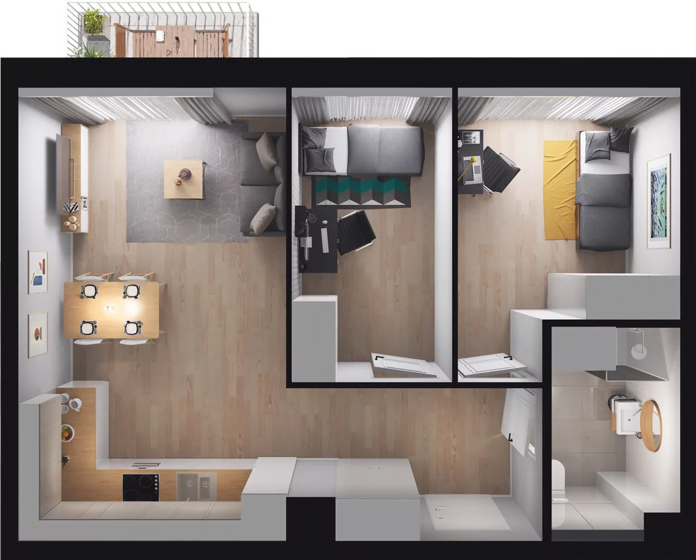 3 pokoje, mieszkanie 54,59 m², piętro 3, oferta nr C3.41, Osiedle Kociewskie III, Rokitki, ul. Tczewska