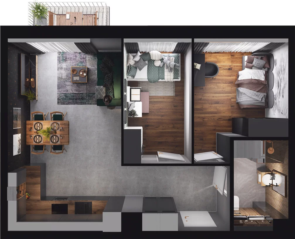 3 pokoje, mieszkanie 54,59 m², piętro 3, oferta nr C3.41, Osiedle Kociewskie III, Rokitki, ul. Tczewska