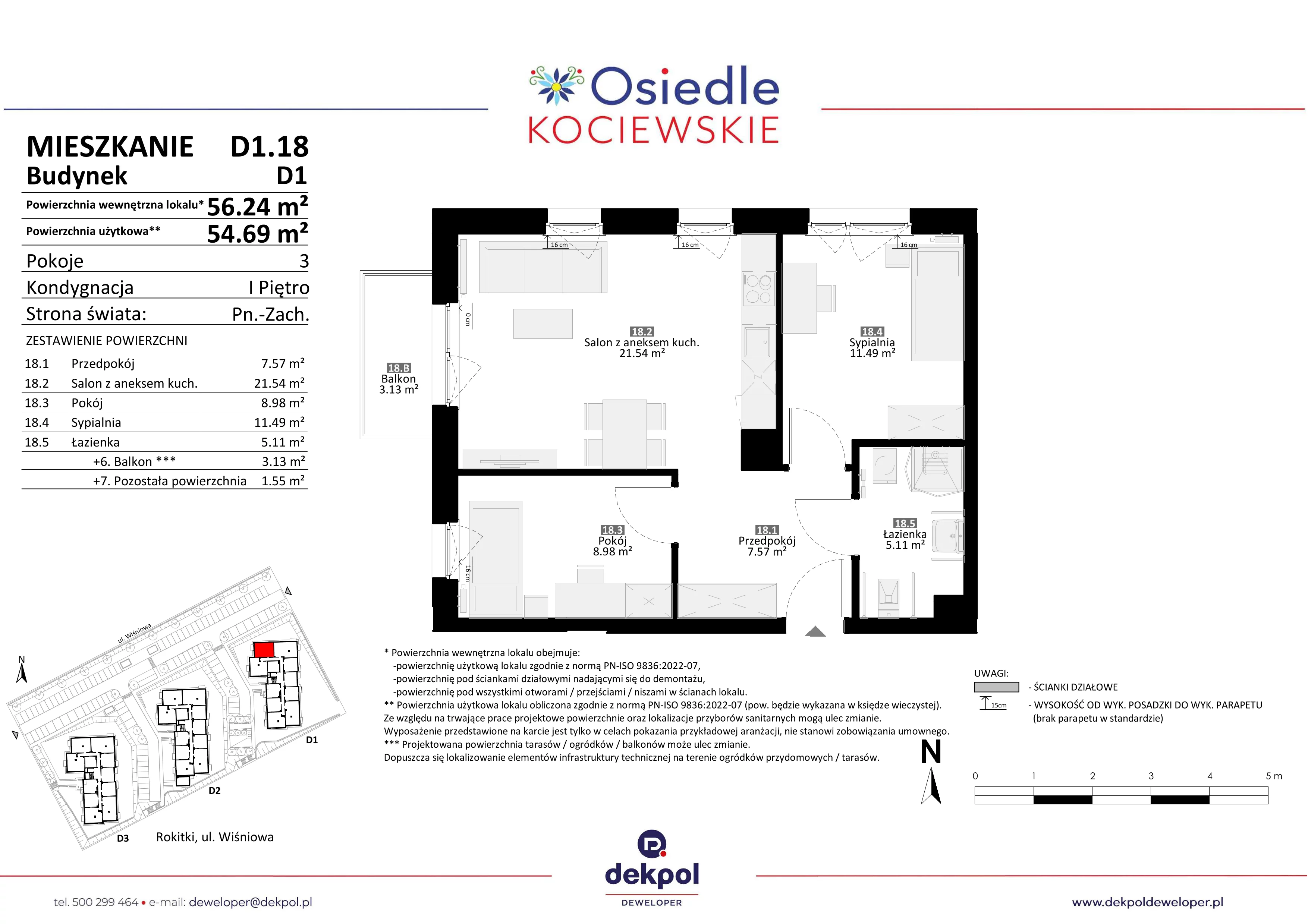3 pokoje, mieszkanie 54,69 m², piętro 1, oferta nr D1.18, Osiedle Kociewskie III, Rokitki, ul. Tczewska