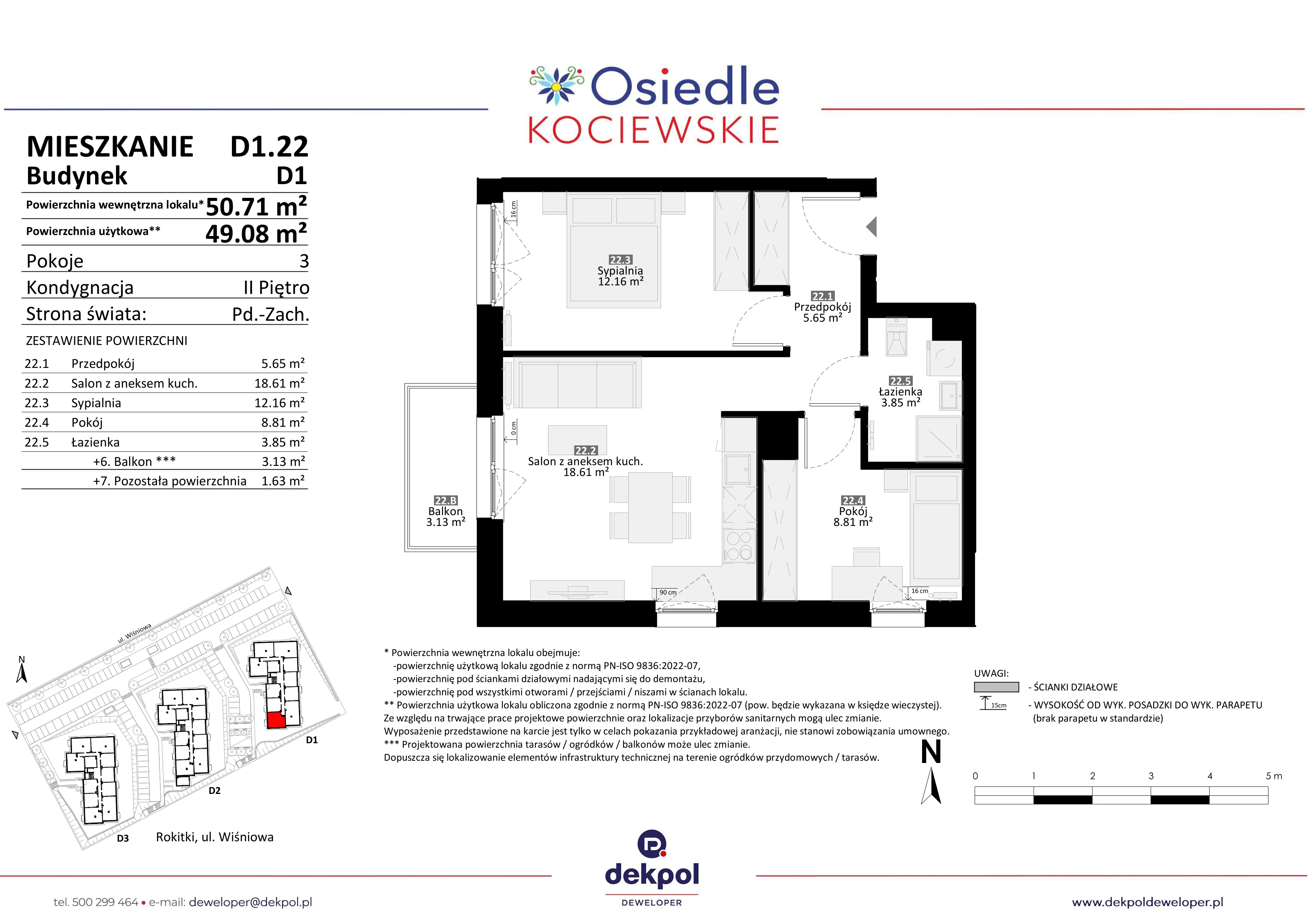 3 pokoje, mieszkanie 49,08 m², piętro 2, oferta nr D1.22, Osiedle Kociewskie III, Rokitki, ul. Tczewska