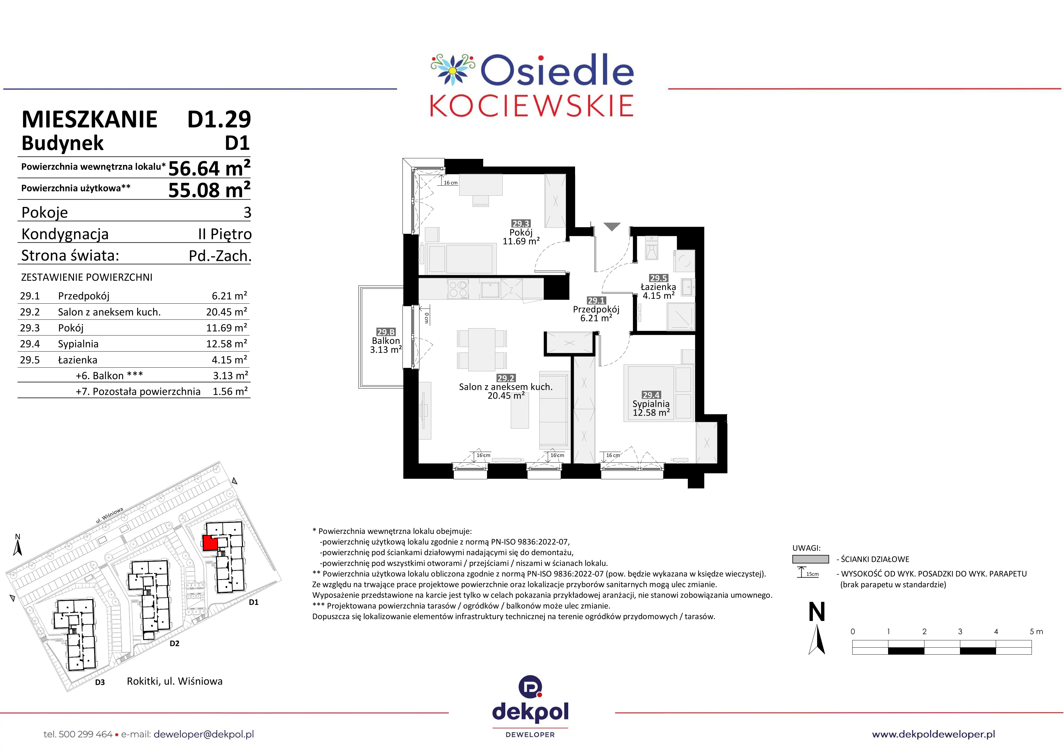 3 pokoje, mieszkanie 55,08 m², piętro 2, oferta nr D1.29, Osiedle Kociewskie III, Rokitki, ul. Tczewska