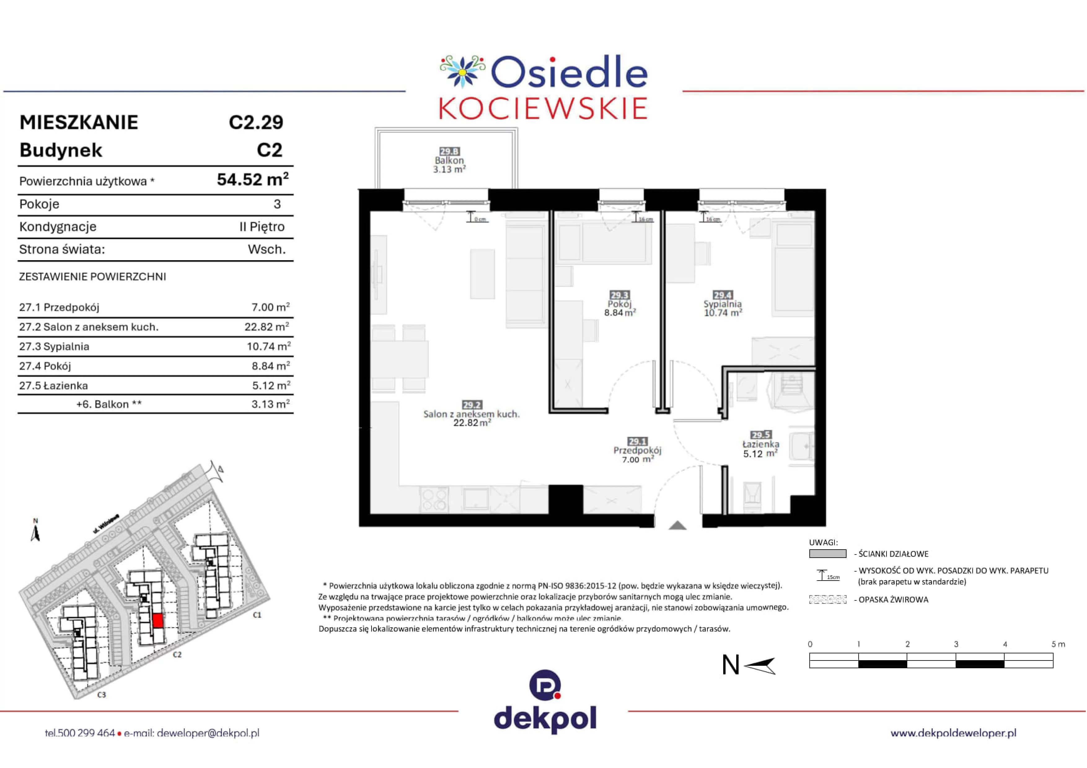 3 pokoje, mieszkanie 54,52 m², piętro 2, oferta nr C2.29, Osiedle Kociewskie III, Rokitki, ul. Tczewska