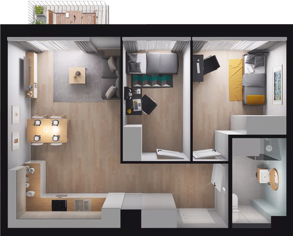 3 pokoje, mieszkanie 54,52 m², piętro 2, oferta nr C2.29, Osiedle Kociewskie III, Rokitki, ul. Tczewska
