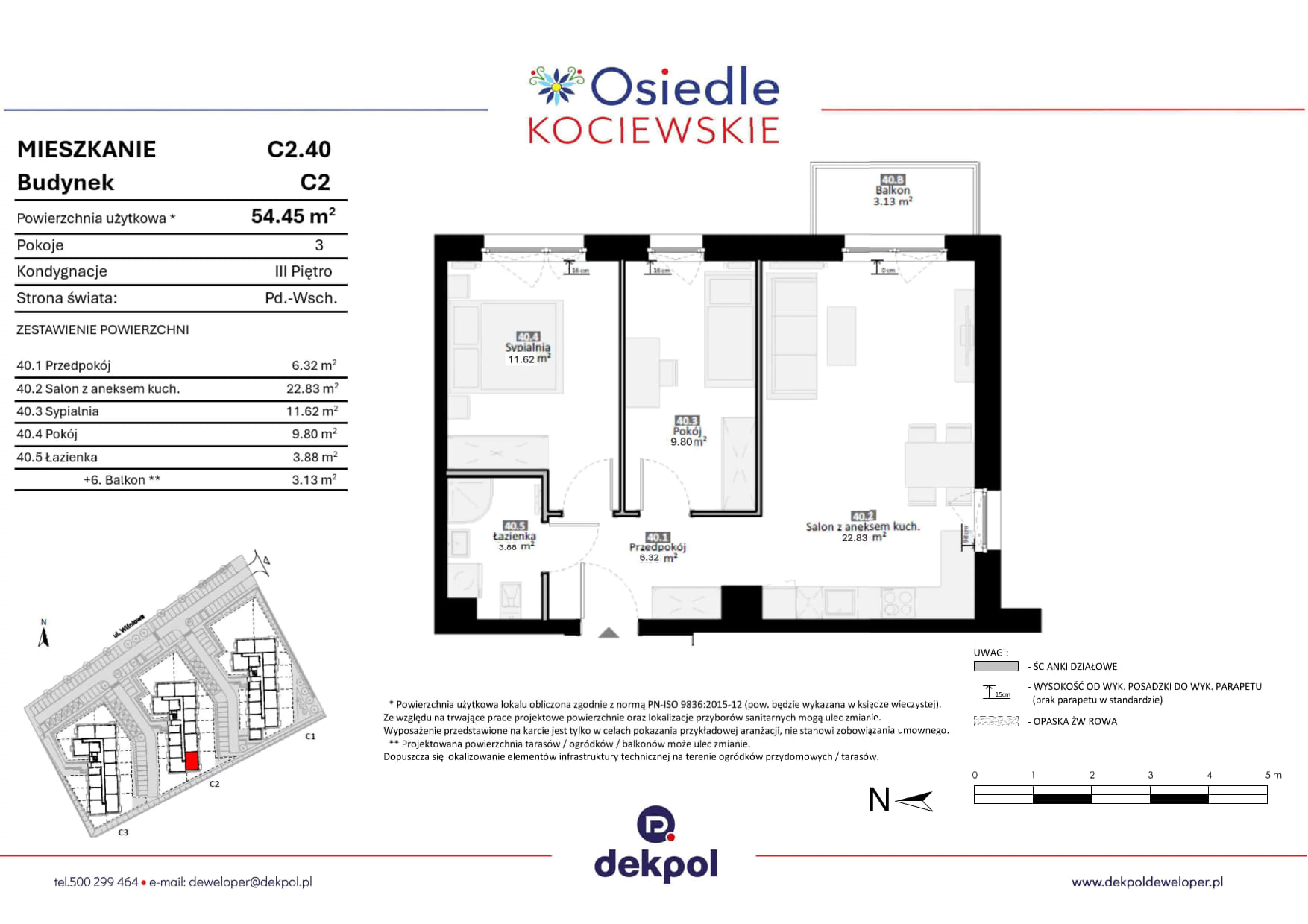 3 pokoje, mieszkanie 54,45 m², piętro 3, oferta nr C2.40*, Osiedle Kociewskie III, Rokitki, ul. Tczewska