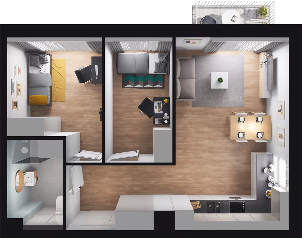 3 pokoje, mieszkanie 54,45 m², piętro 3, oferta nr C2.40*, Osiedle Kociewskie III, Rokitki, ul. Tczewska