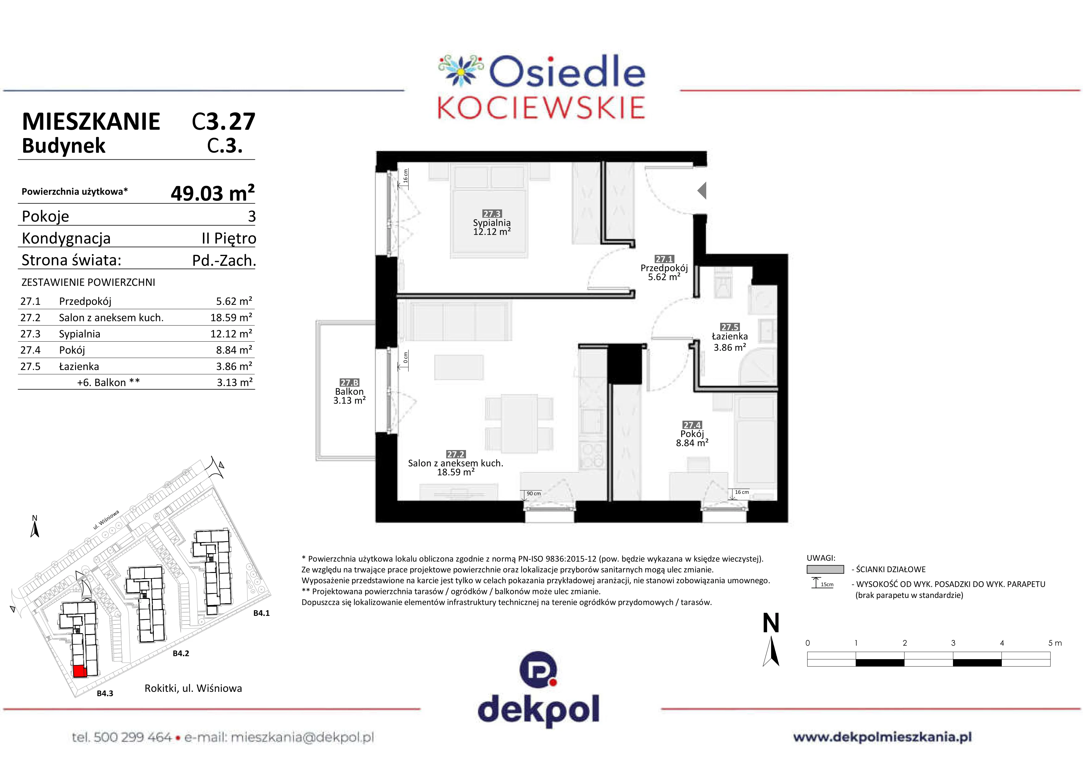 3 pokoje, mieszkanie 49,03 m², piętro 2, oferta nr C3.27, Osiedle Kociewskie III, Rokitki, ul. Tczewska