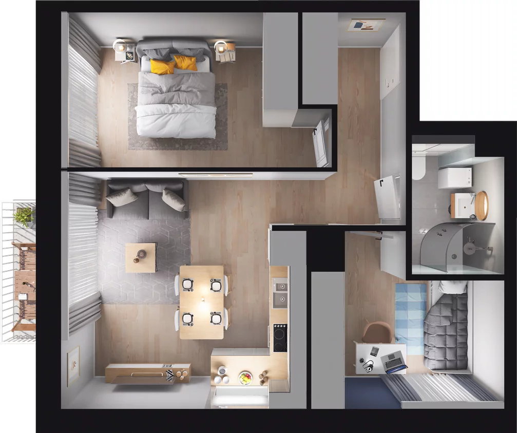 3 pokoje, mieszkanie 49,03 m², piętro 2, oferta nr C3.27, Osiedle Kociewskie III, Rokitki, ul. Tczewska
