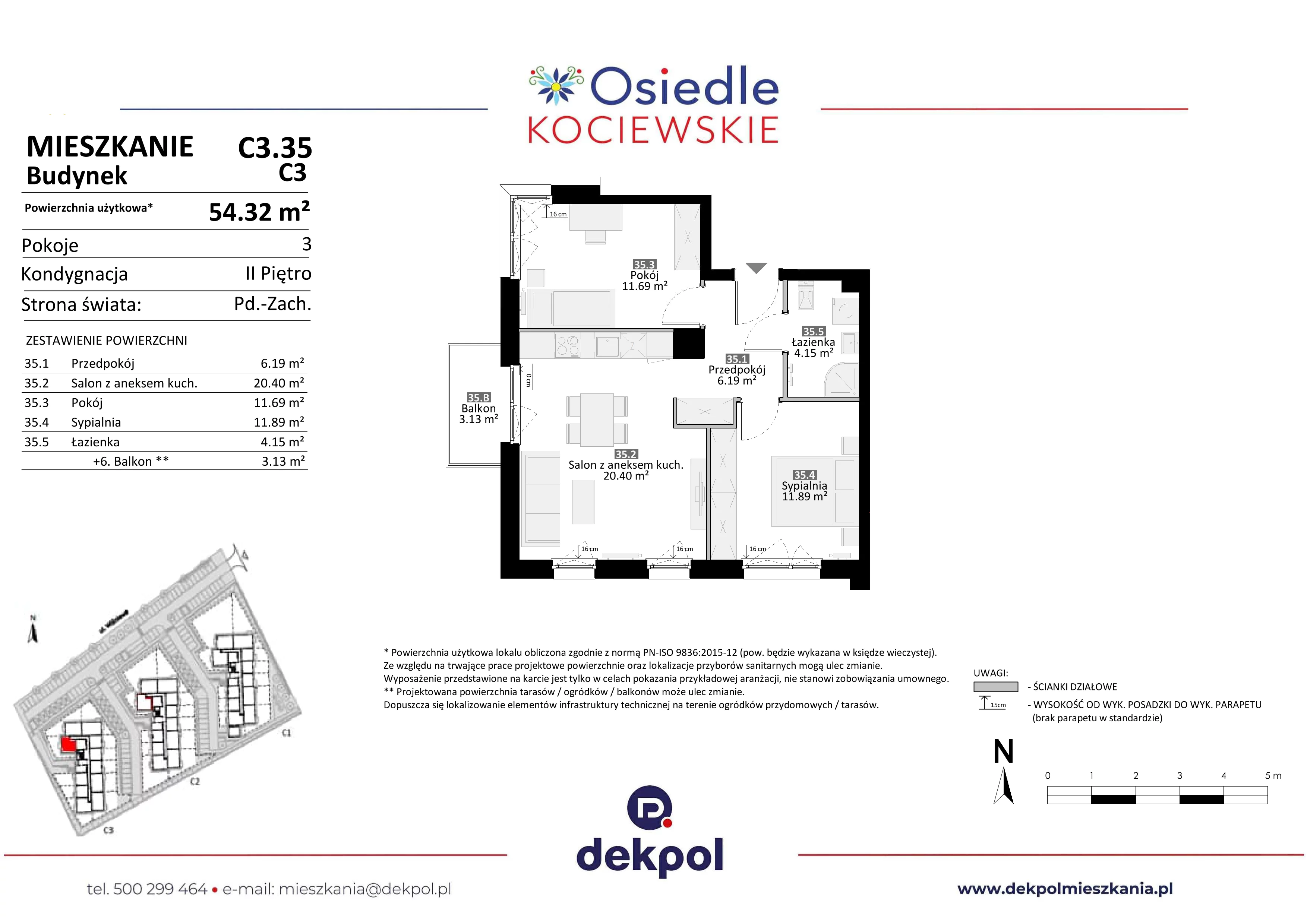 3 pokoje, mieszkanie 54,32 m², piętro 2, oferta nr C3.35, Osiedle Kociewskie III, Rokitki, ul. Tczewska