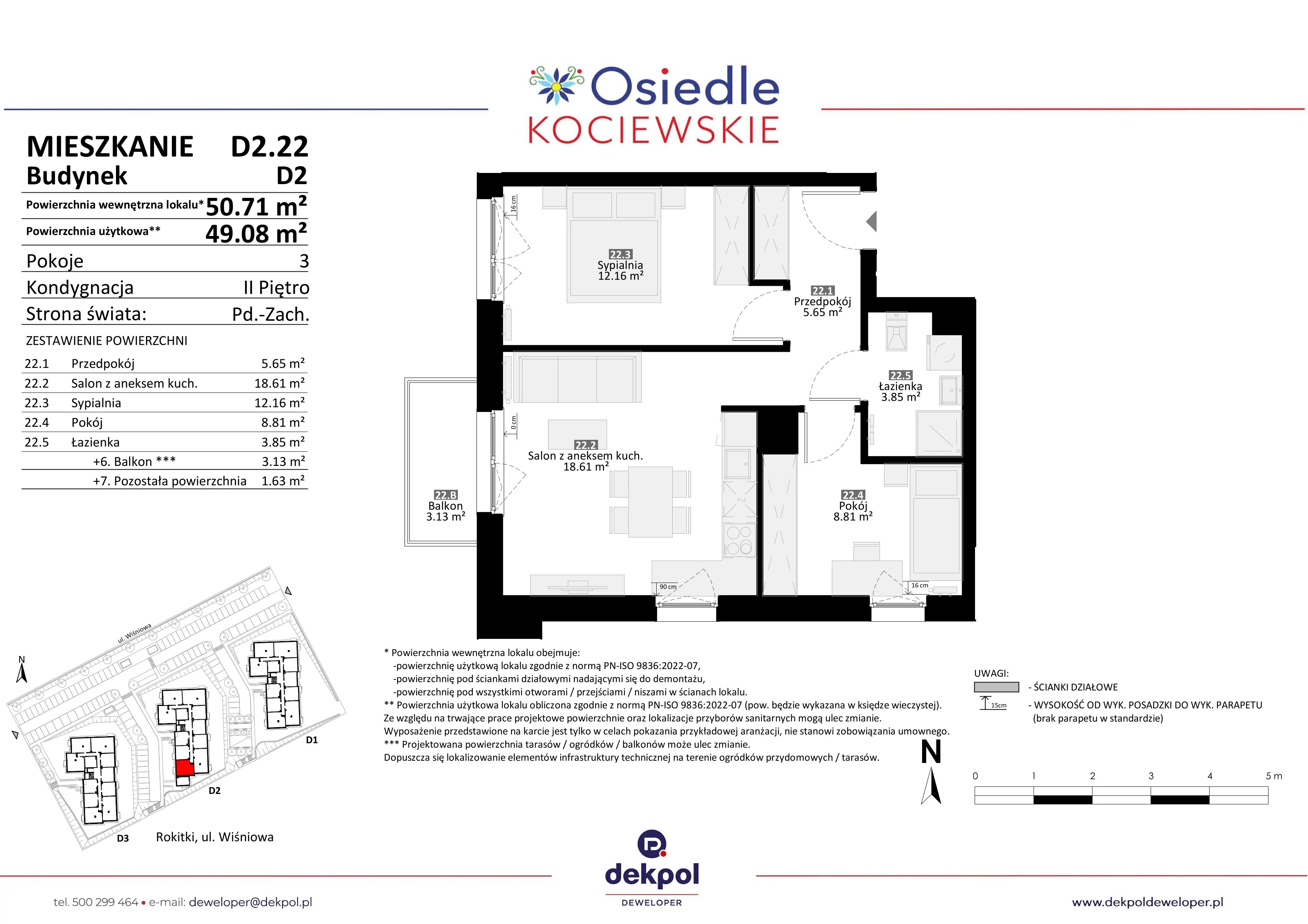 3 pokoje, mieszkanie 49,08 m², piętro 2, oferta nr D2.22, Osiedle Kociewskie III, Rokitki, ul. Tczewska