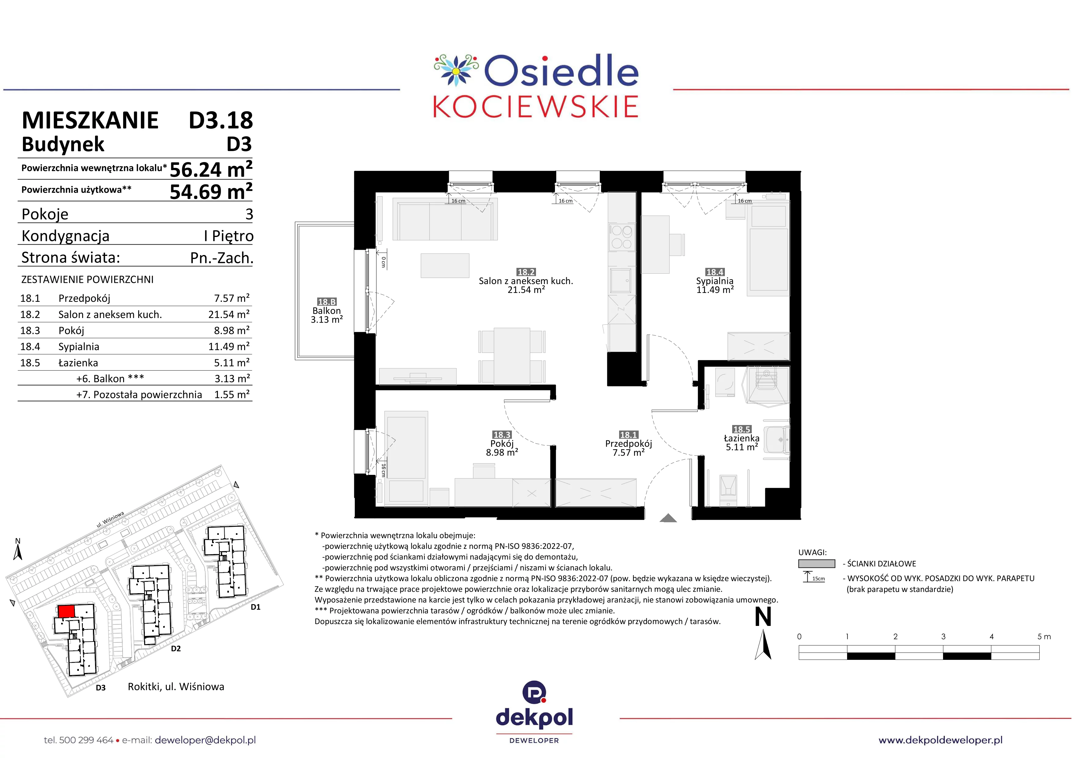 3 pokoje, mieszkanie 54,69 m², piętro 1, oferta nr D3.18, Osiedle Kociewskie III, Rokitki, ul. Tczewska