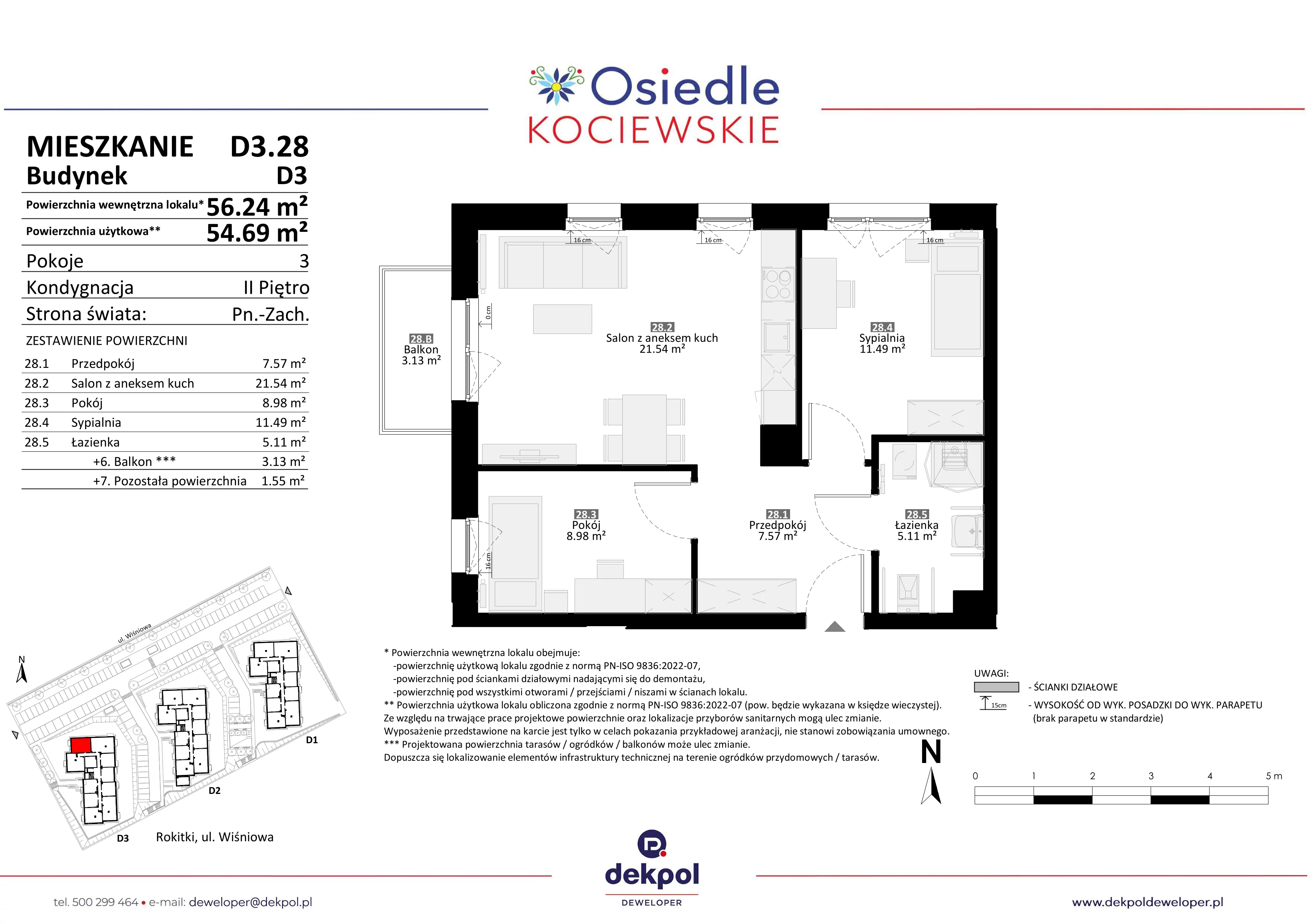 3 pokoje, mieszkanie 54,69 m², piętro 2, oferta nr D3.28, Osiedle Kociewskie III, Rokitki, ul. Tczewska
