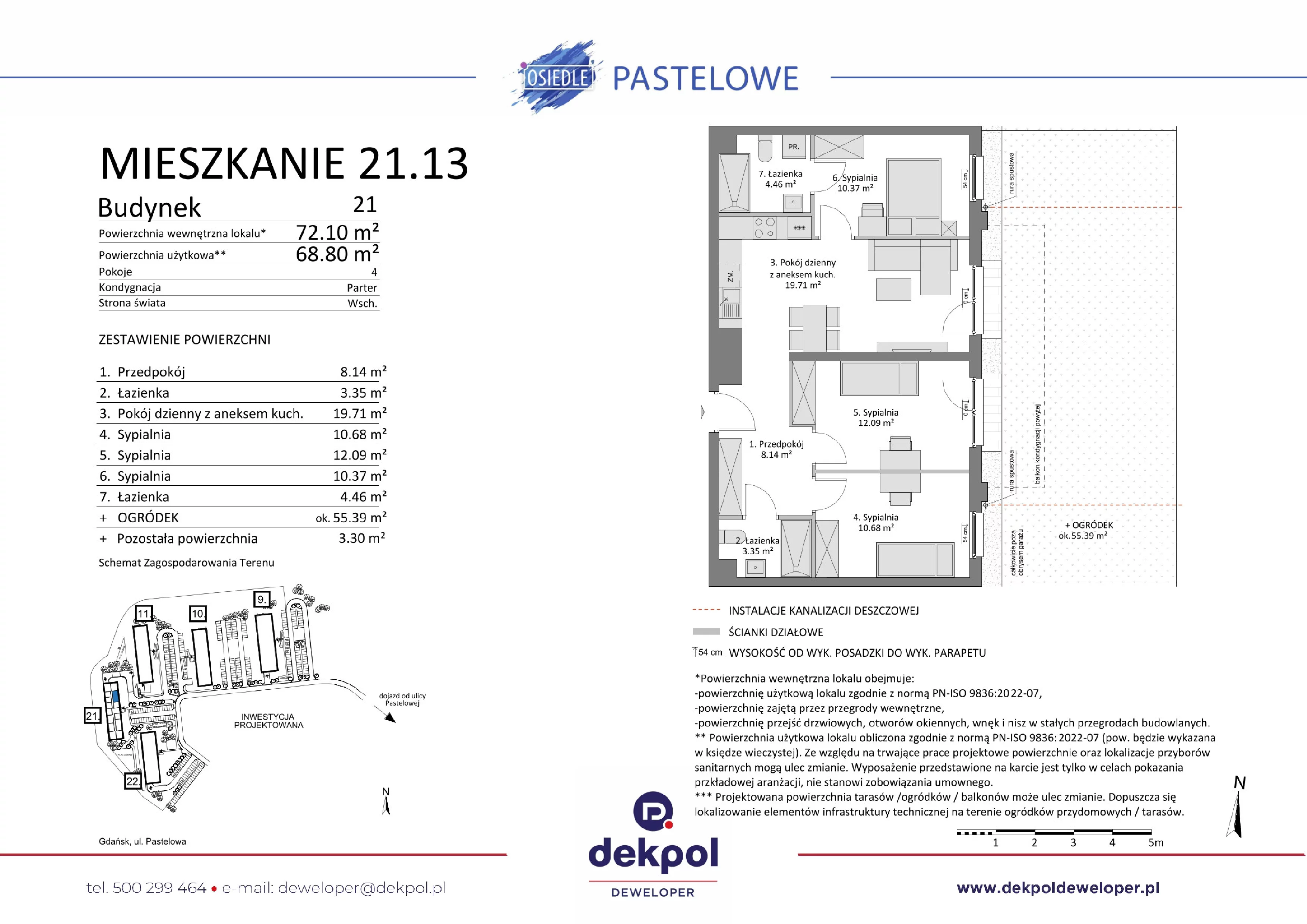 4 pokoje, mieszkanie 68,80 m², parter, oferta nr 21.13, Osiedle Pastelowe, Gdańsk, Orunia Górna-Gdańsk Południe, Łostowice, ul. Pastelowa