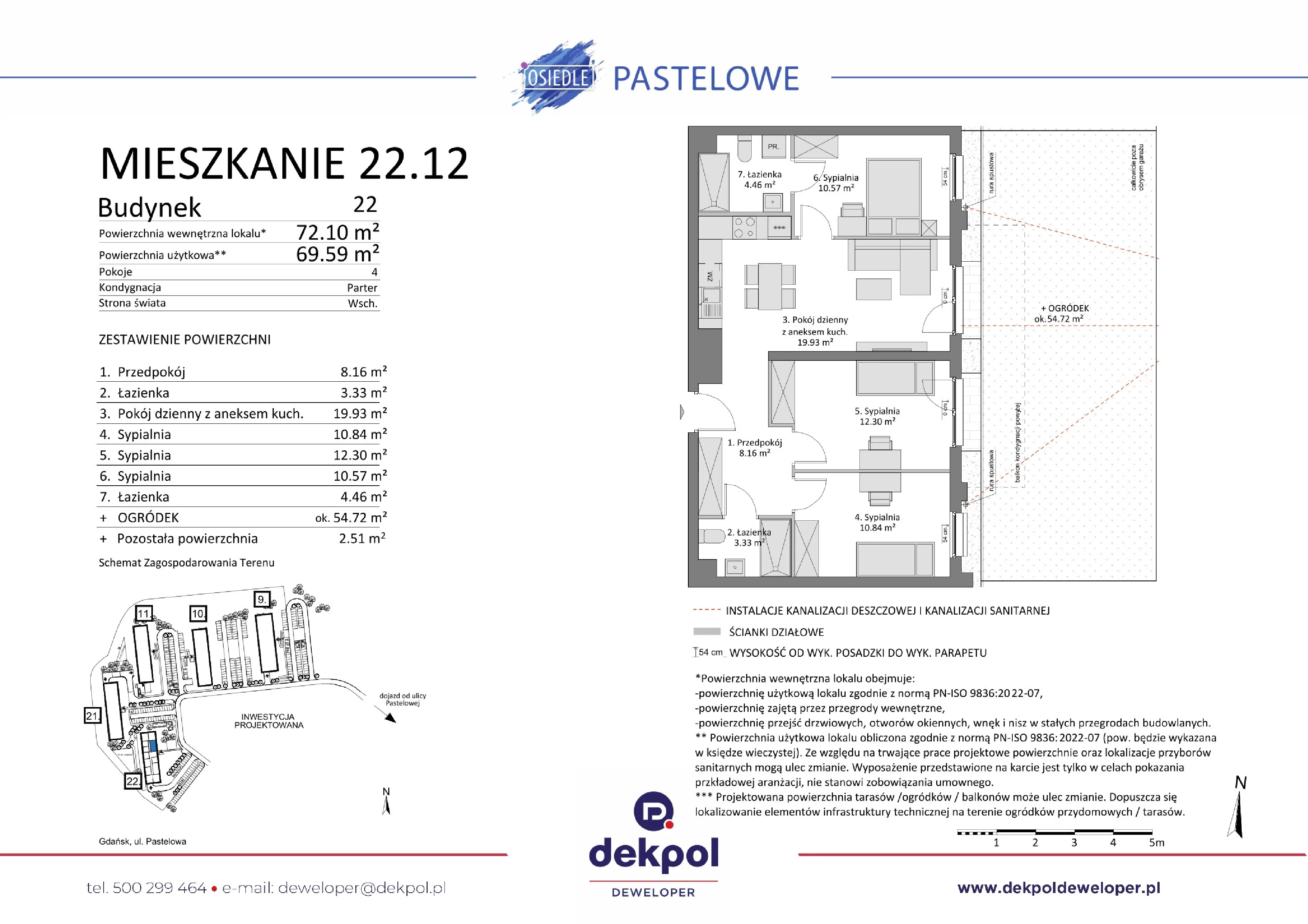 4 pokoje, mieszkanie 69,59 m², parter, oferta nr 22.12, Osiedle Pastelowe, Gdańsk, Orunia Górna-Gdańsk Południe, Łostowice, ul. Pastelowa