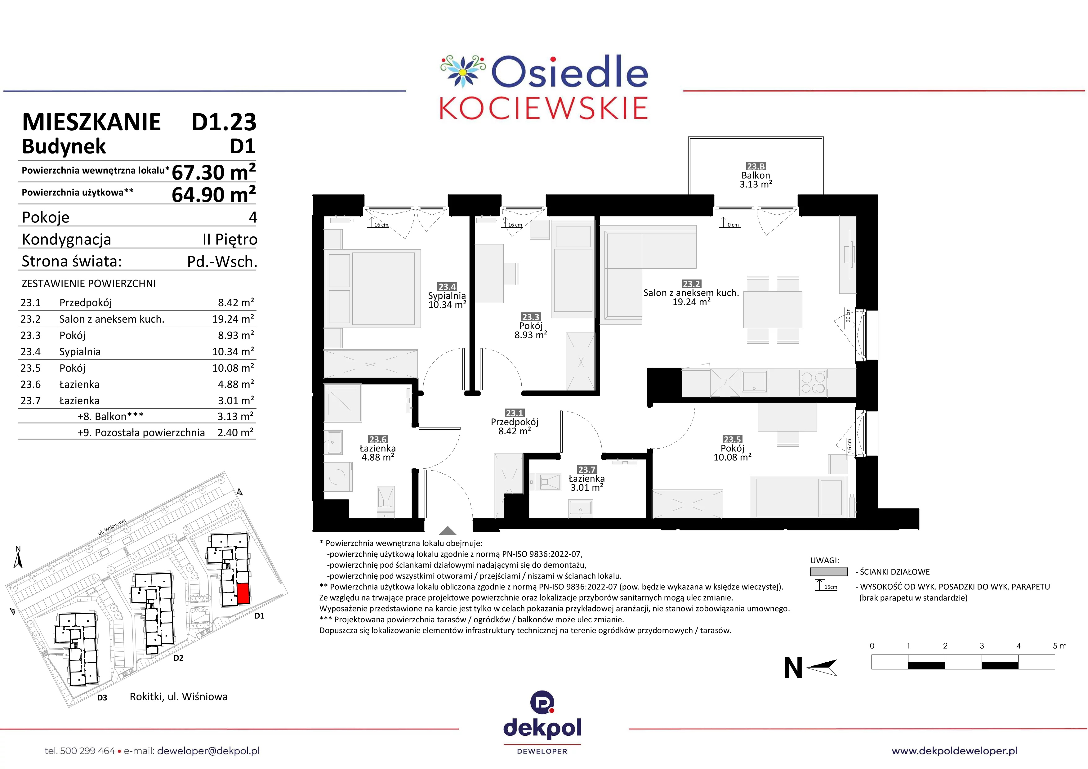 4 pokoje, mieszkanie 64,90 m², piętro 2, oferta nr D1.23, Osiedle Kociewskie III, Rokitki, ul. Tczewska
