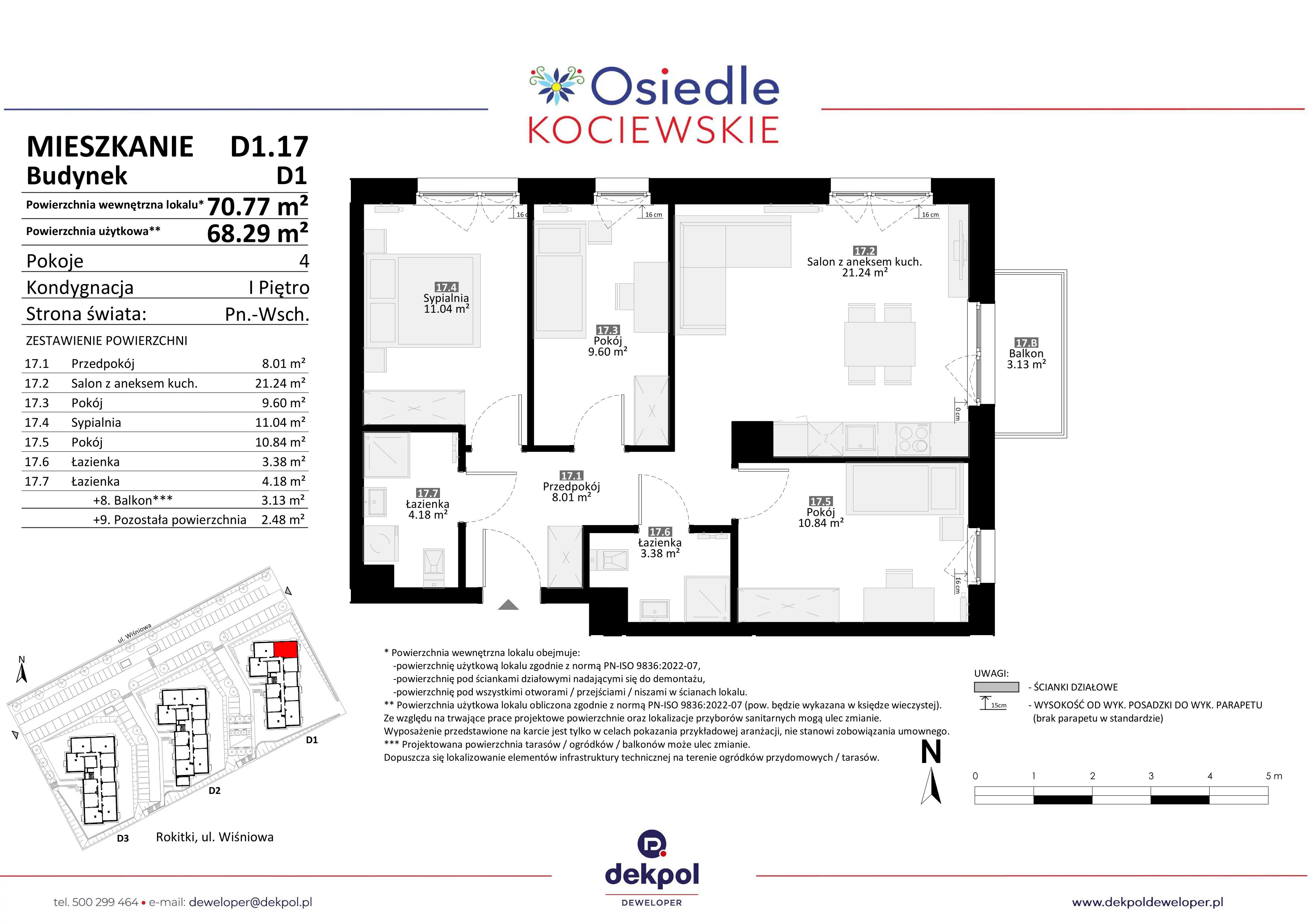4 pokoje, mieszkanie 68,29 m², piętro 1, oferta nr D1.17, Osiedle Kociewskie III, Rokitki, ul. Tczewska