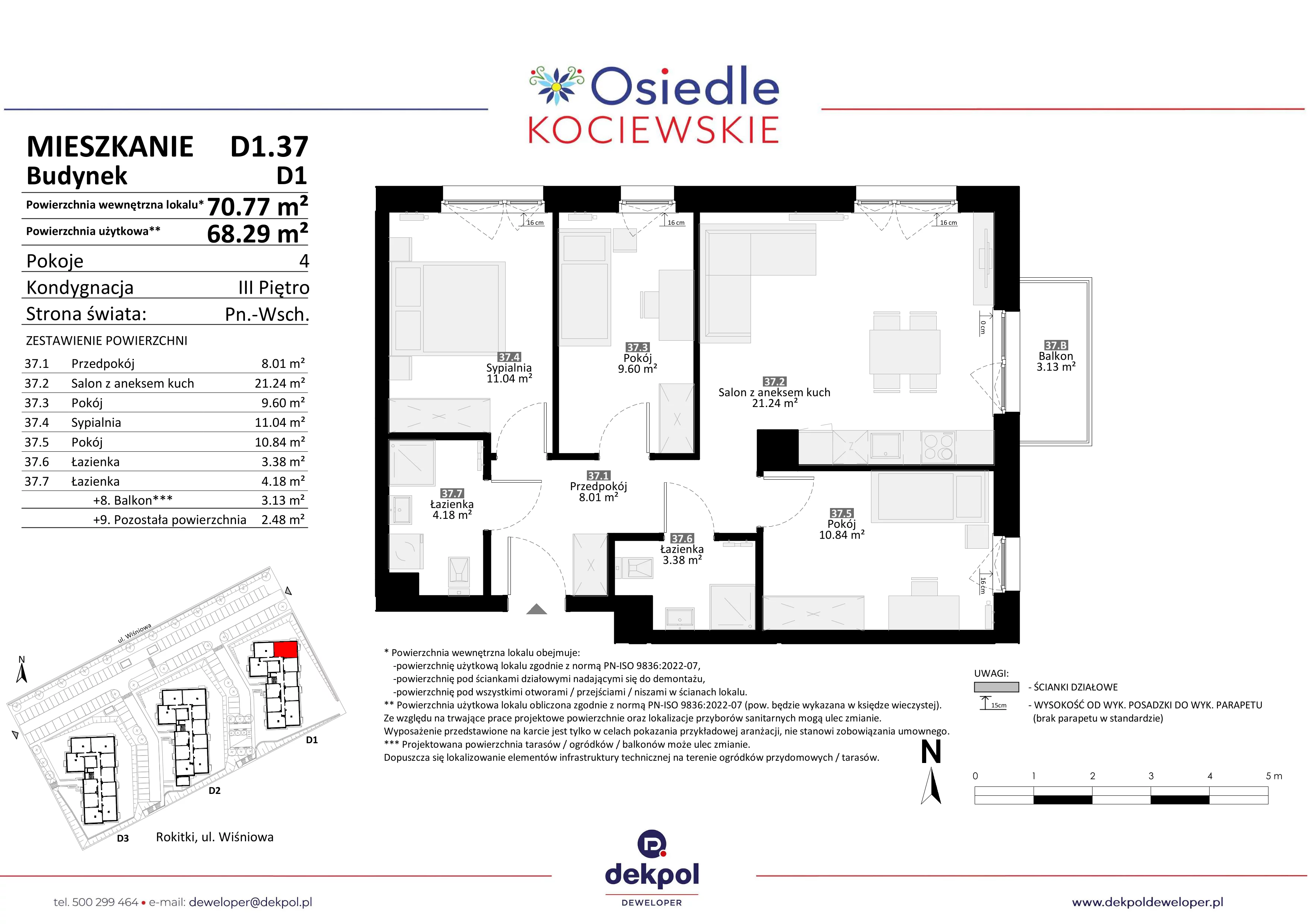 4 pokoje, mieszkanie 68,29 m², piętro 3, oferta nr D1.37, Osiedle Kociewskie III, Rokitki, ul. Tczewska