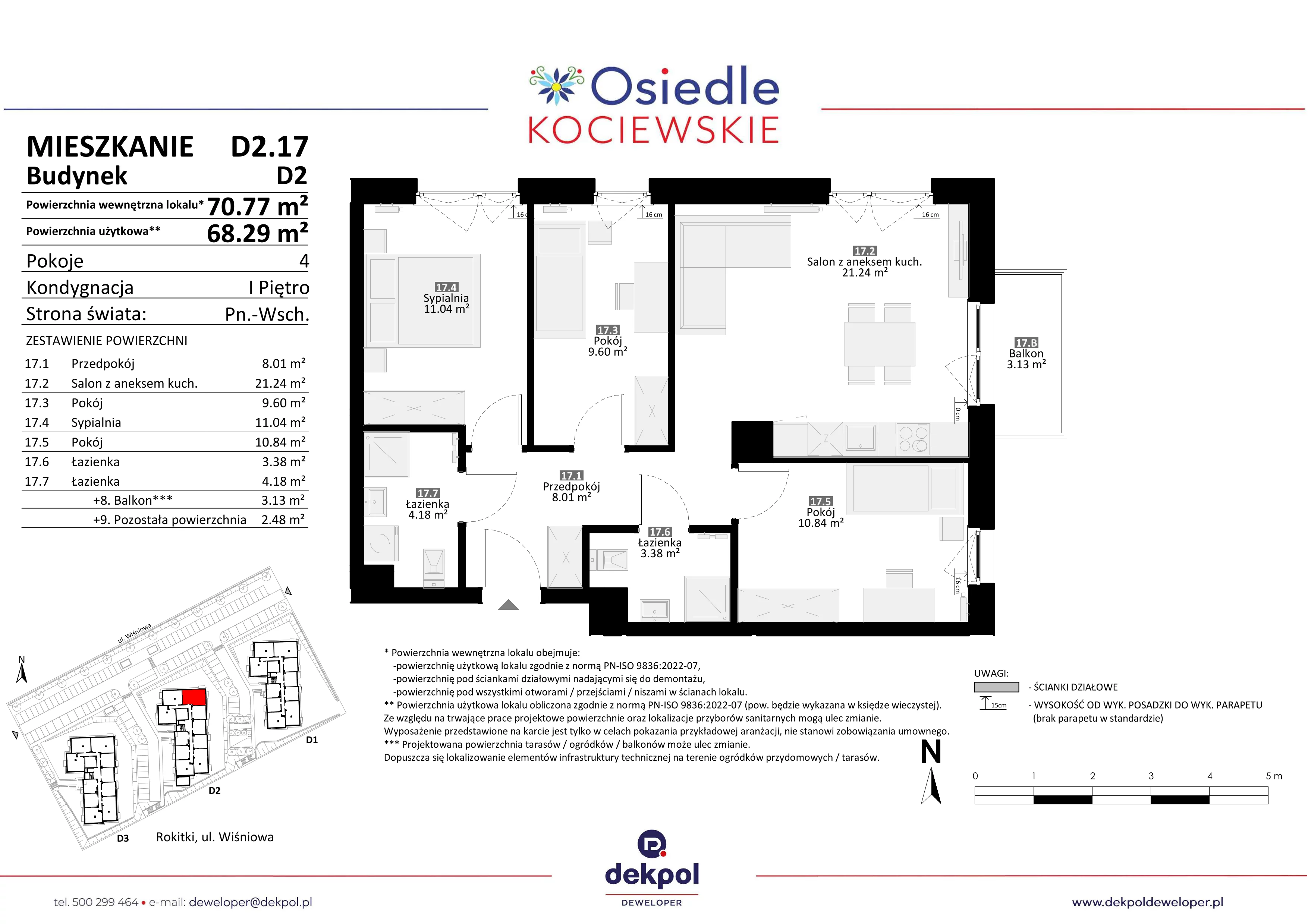 4 pokoje, mieszkanie 68,29 m², piętro 1, oferta nr D2.17, Osiedle Kociewskie III, Rokitki, ul. Tczewska