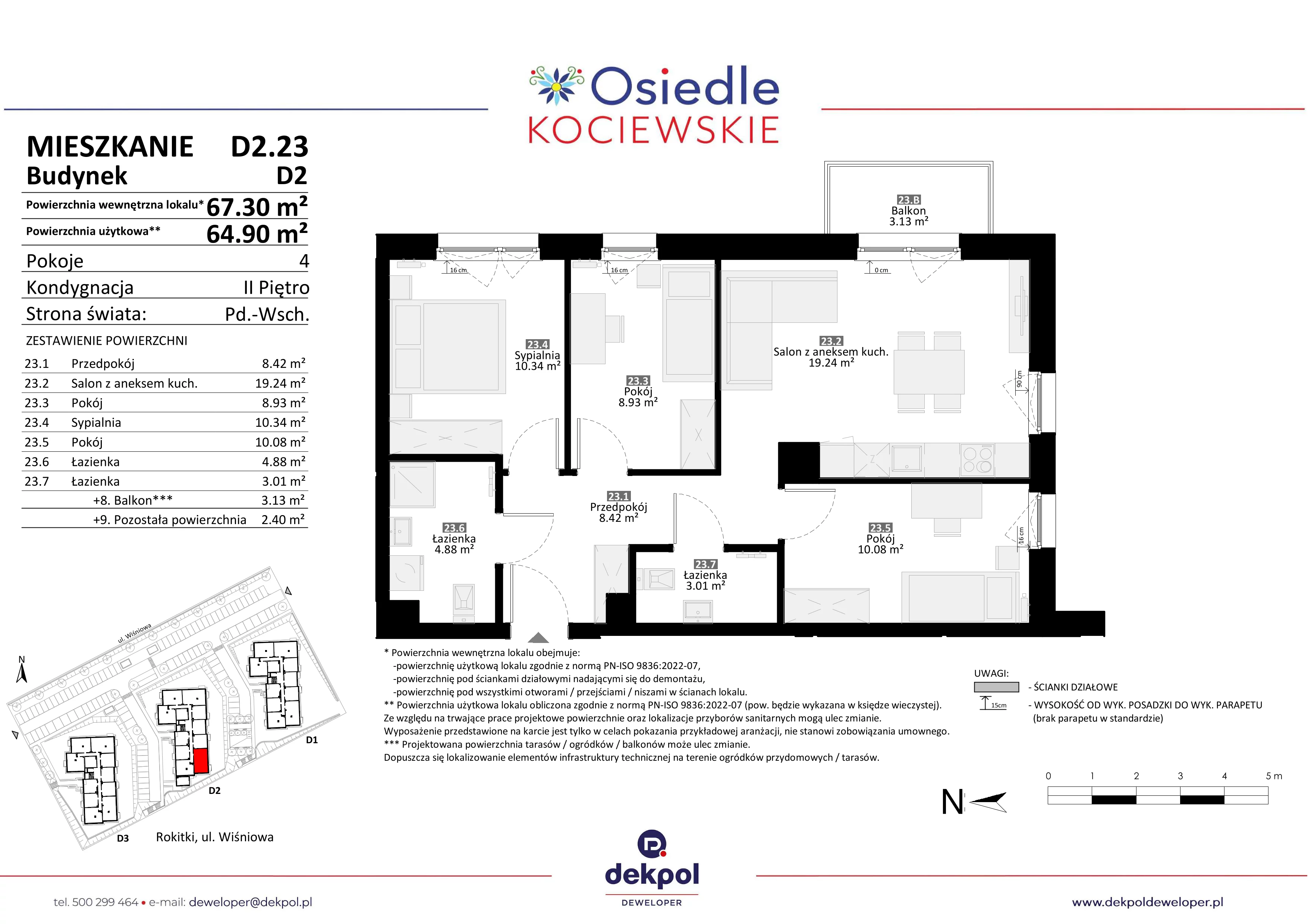 4 pokoje, mieszkanie 64,90 m², piętro 2, oferta nr D2.23, Osiedle Kociewskie III, Rokitki, ul. Tczewska