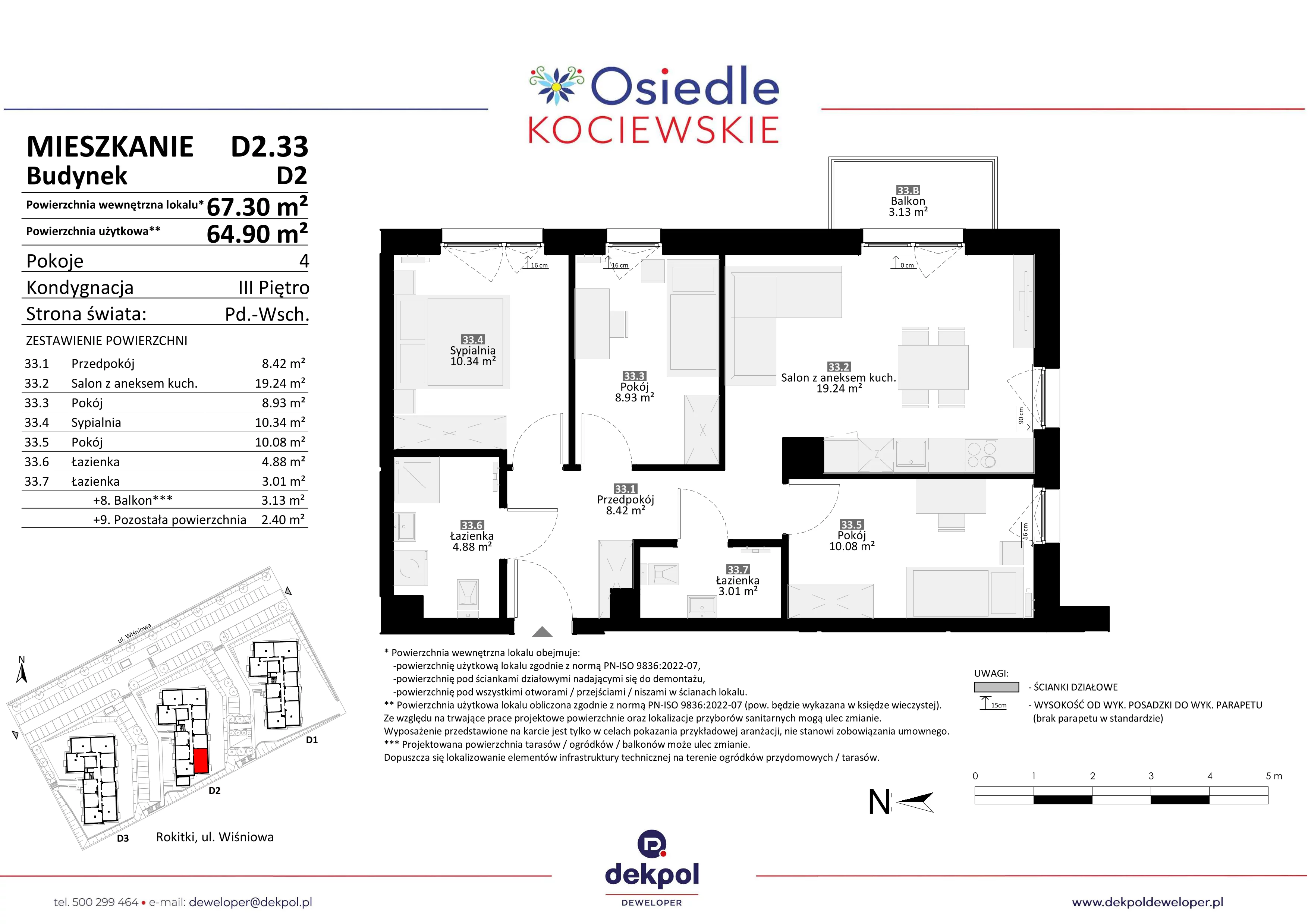4 pokoje, mieszkanie 64,90 m², piętro 3, oferta nr D2.33, Osiedle Kociewskie III, Rokitki, ul. Tczewska