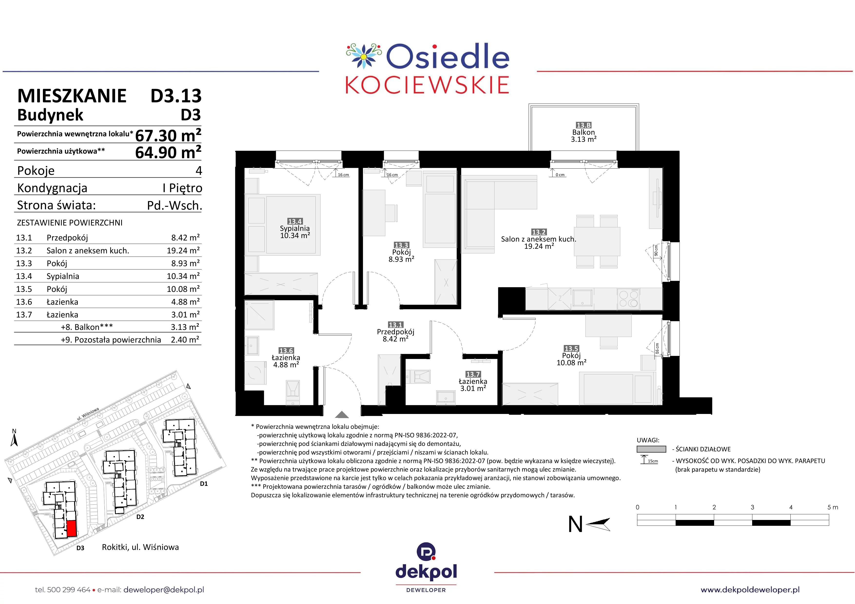 4 pokoje, mieszkanie 64,90 m², piętro 1, oferta nr D3.13, Osiedle Kociewskie III, Rokitki, ul. Tczewska