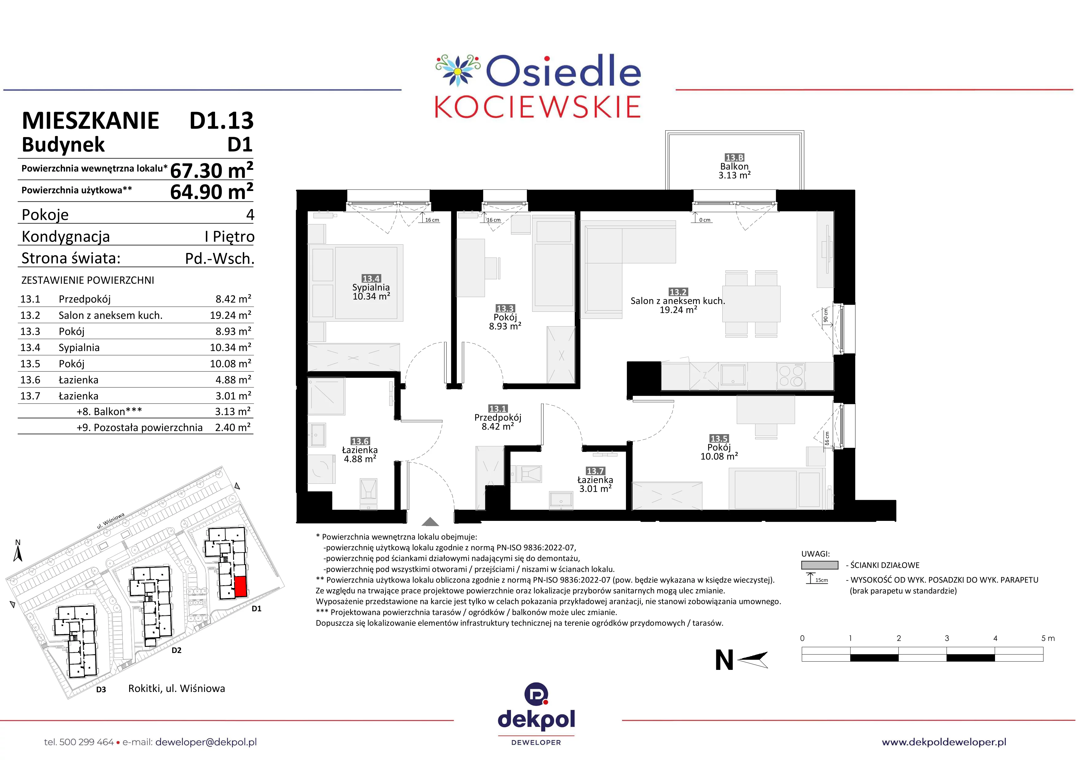 4 pokoje, mieszkanie 64,90 m², piętro 1, oferta nr D1.13, Osiedle Kociewskie III, Rokitki, ul. Tczewska