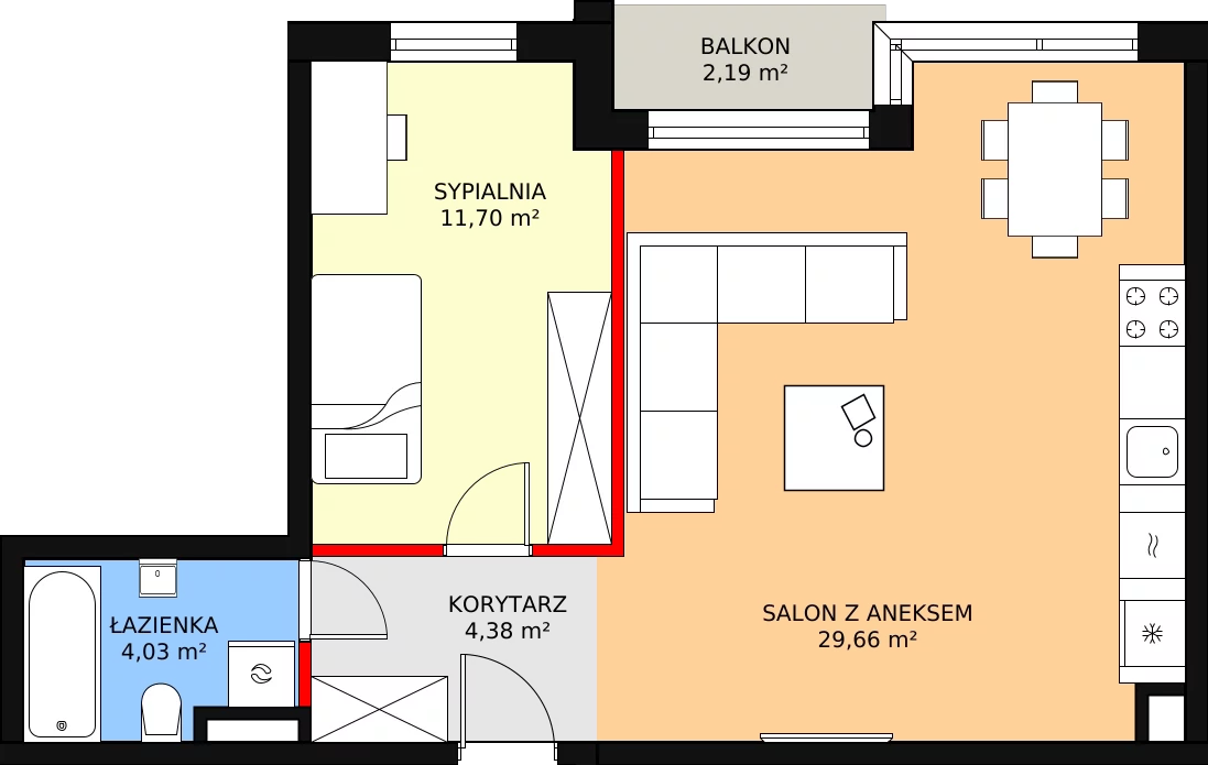 2 pokoje, apartament 51,29 m², piętro 4, oferta nr M14, La Esquina, Gdynia, Śródmieście, ul. 3 Maja/Batorego