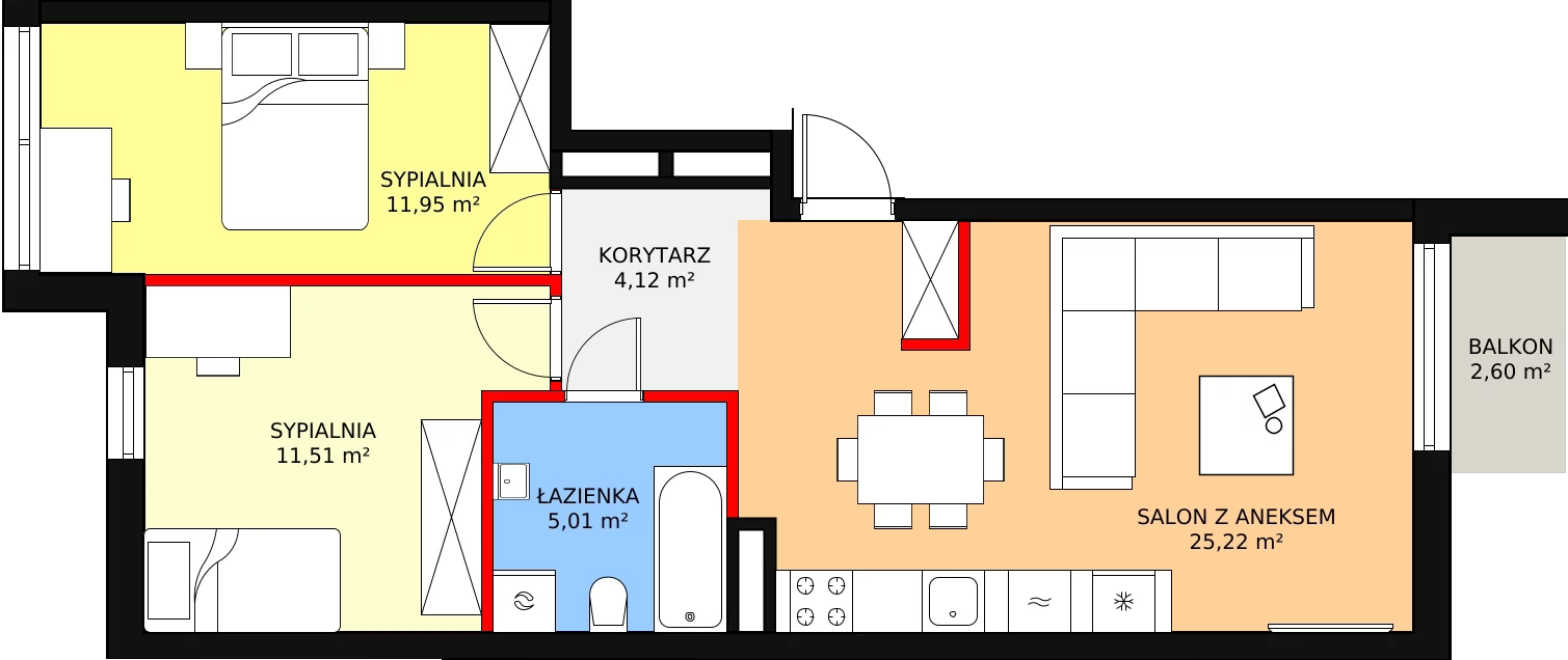 3 pokoje, apartament 60,11 m², piętro 4, oferta nr M16, La Esquina, Gdynia, Śródmieście, ul. 3 Maja/Batorego