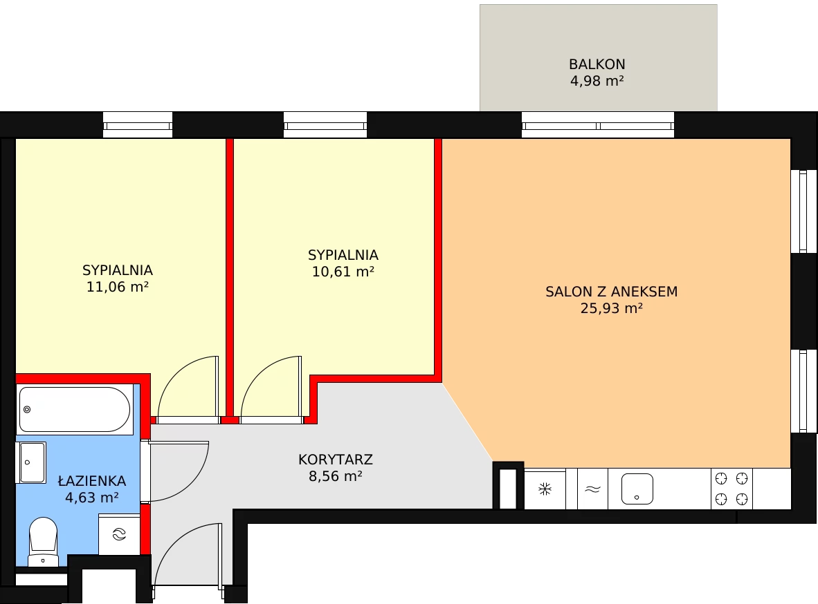 3 pokoje, mieszkanie 62,73 m², piętro 1, oferta nr A9, MiłoSza, Gdynia, Redłowo, ul. Czesława Miłosza