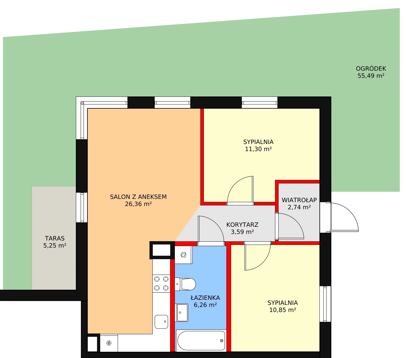 Mieszkanie 63,73 m², parter, oferta nr B5, MiłoSza, Gdynia, Redłowo, ul. Czesława Miłosza