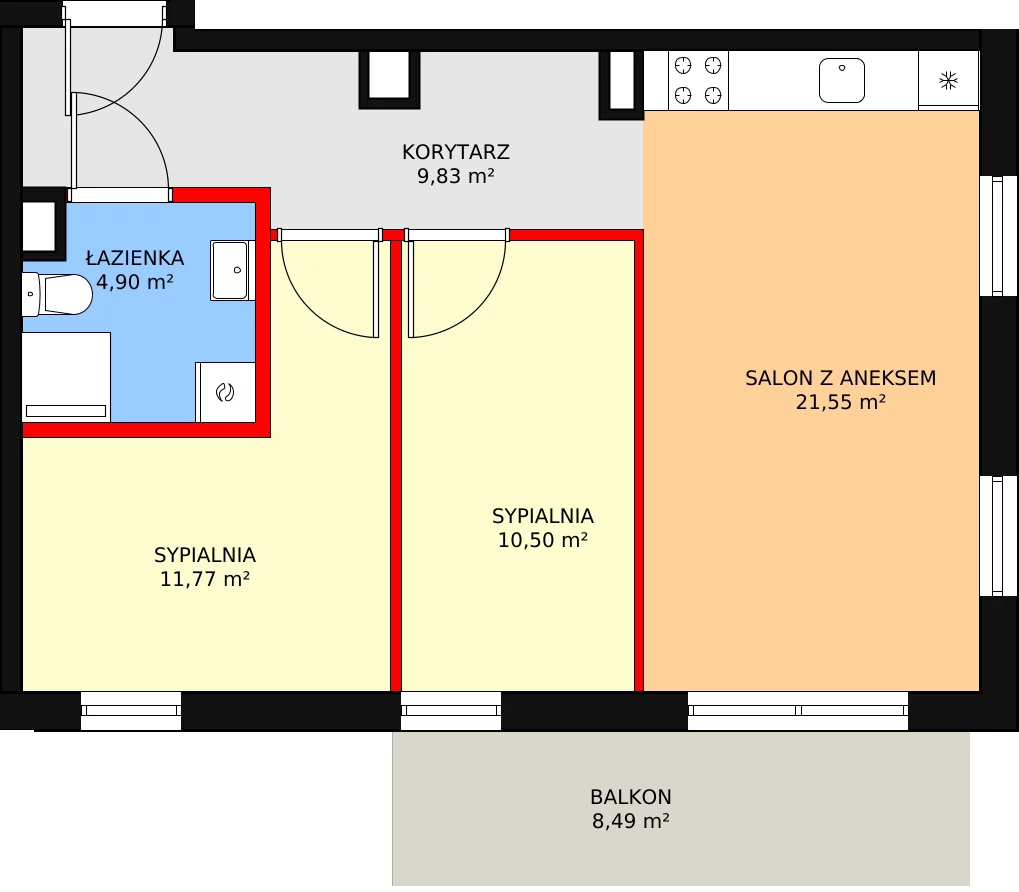 3 pokoje, mieszkanie 60,97 m², piętro 1, oferta nr B9, MiłoSza, Gdynia, Redłowo, ul. Czesława Miłosza