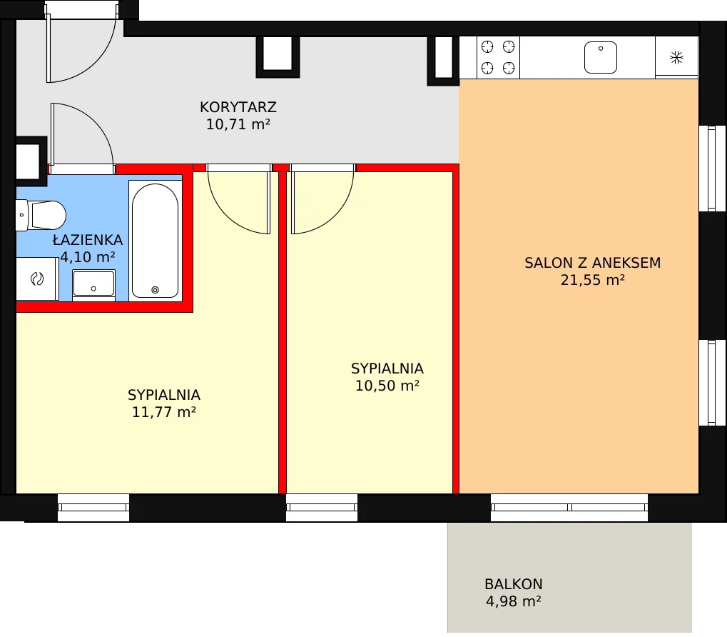 Mieszkanie 60,98 m², piętro 2, oferta nr B14, MiłoSza, Gdynia, Redłowo, ul. Czesława Miłosza