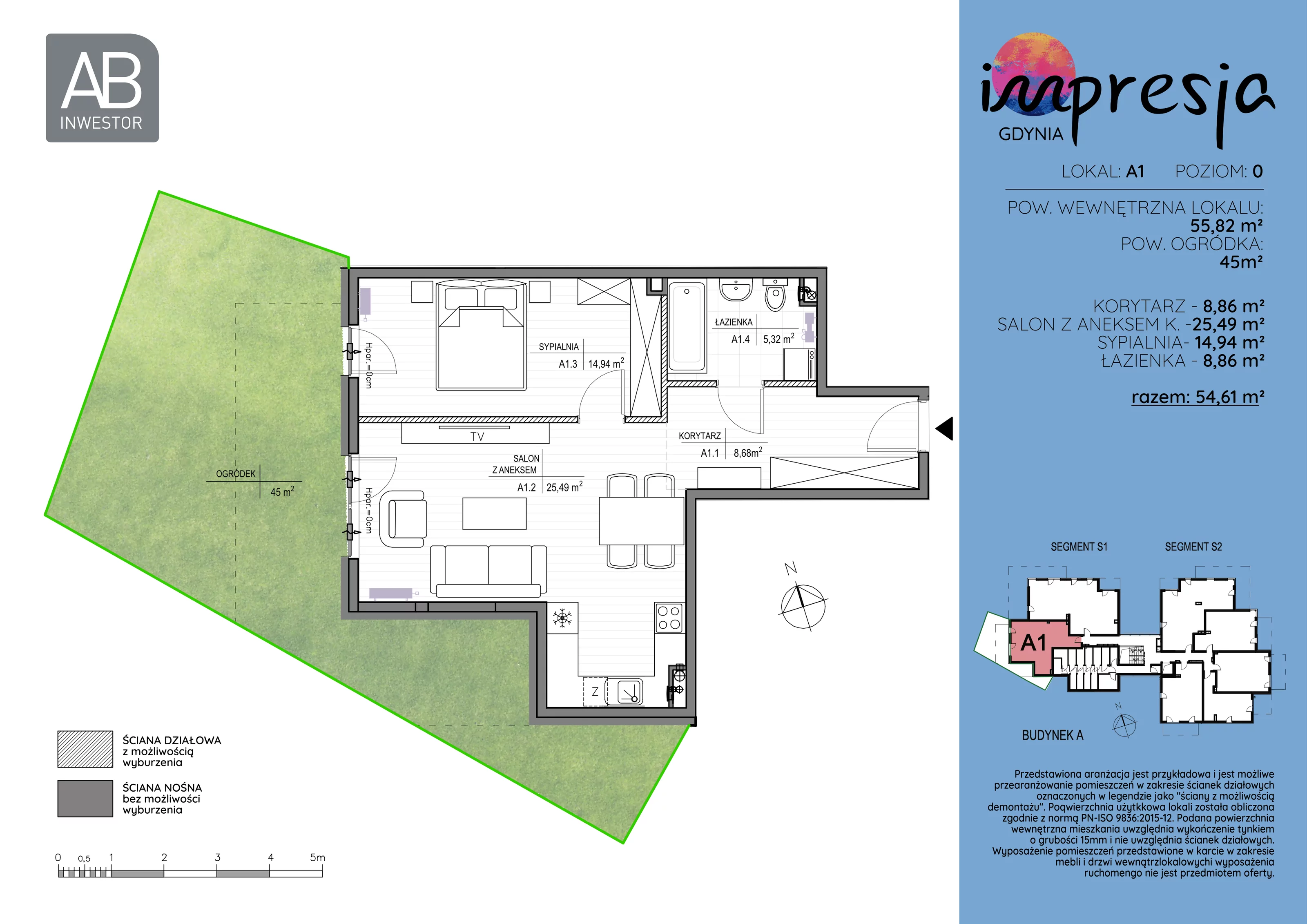 2 pokoje, apartament 55,82 m², parter, oferta nr A1, Impresja, Gdynia, Mały Kack, ul. Płocka 35