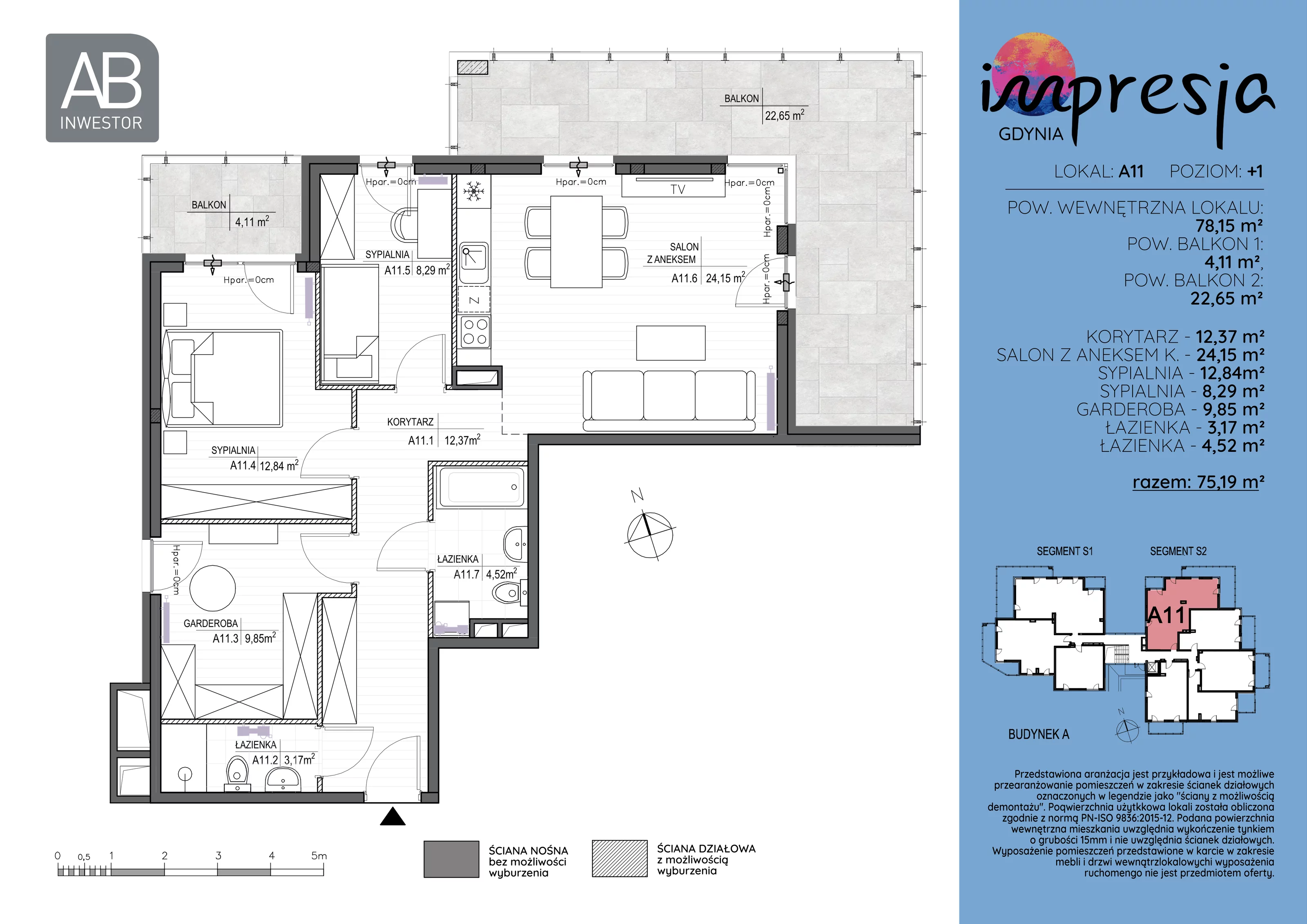 4 pokoje, apartament 78,15 m², piętro 1, oferta nr A11, Impresja, Gdynia, Mały Kack, ul. Płocka 35