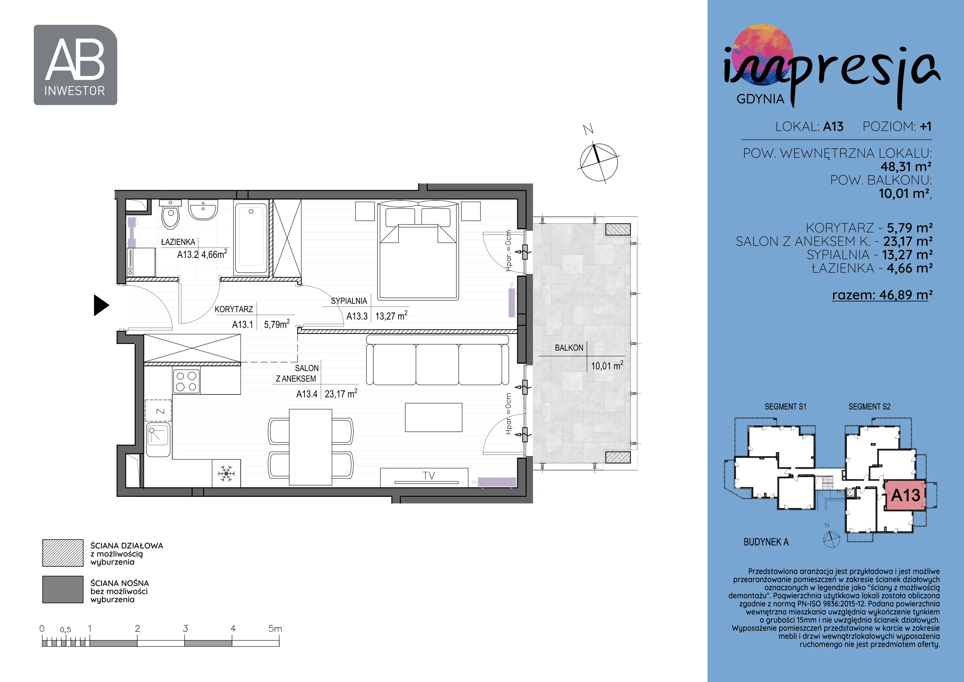 2 pokoje, apartament 48,31 m², piętro 1, oferta nr A13, Impresja, Gdynia, Mały Kack, ul. Płocka 35